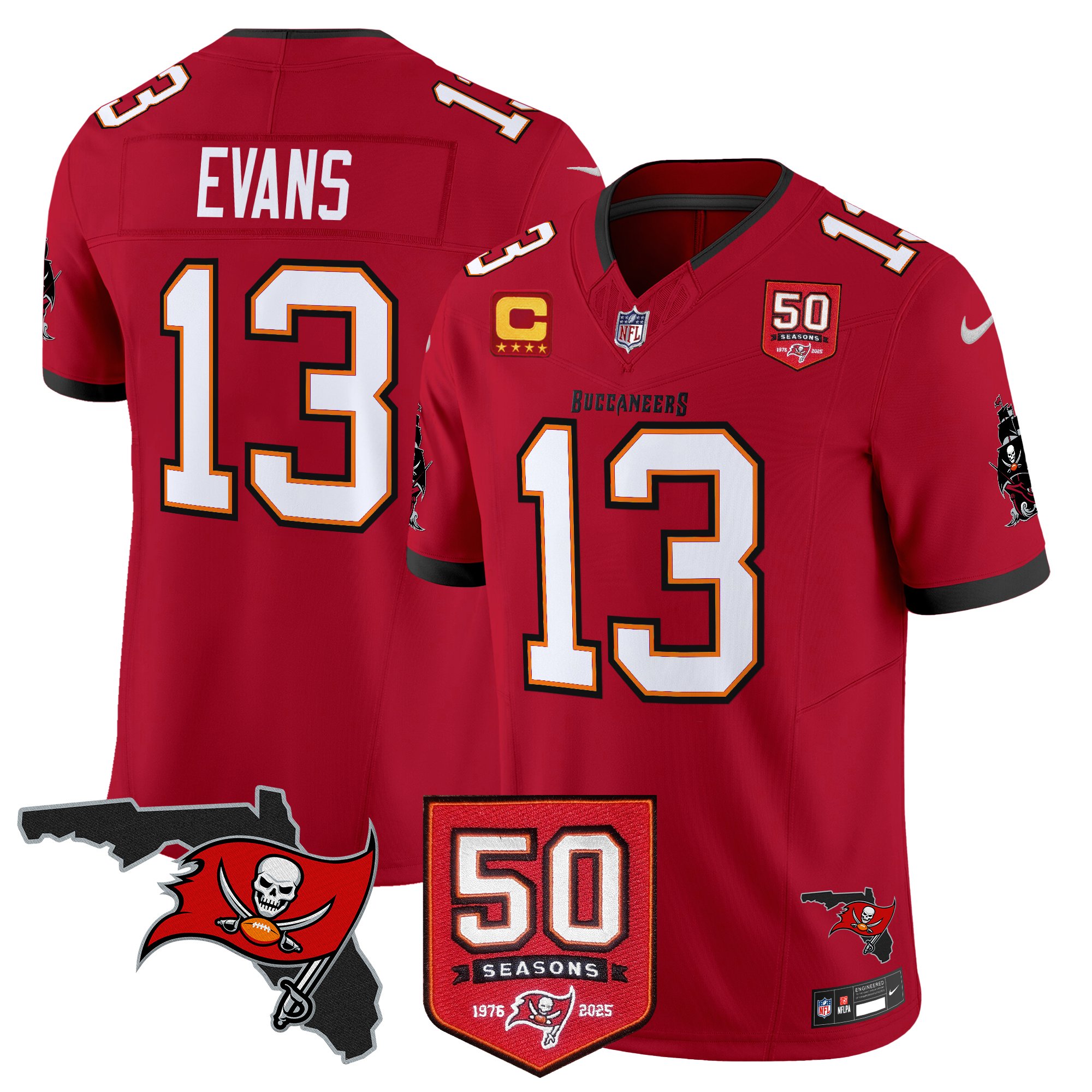Mike Evans Men's Tampa Bay Buccaneers 50th Season Patch Vapor Limited Red Jersey - All Stitched