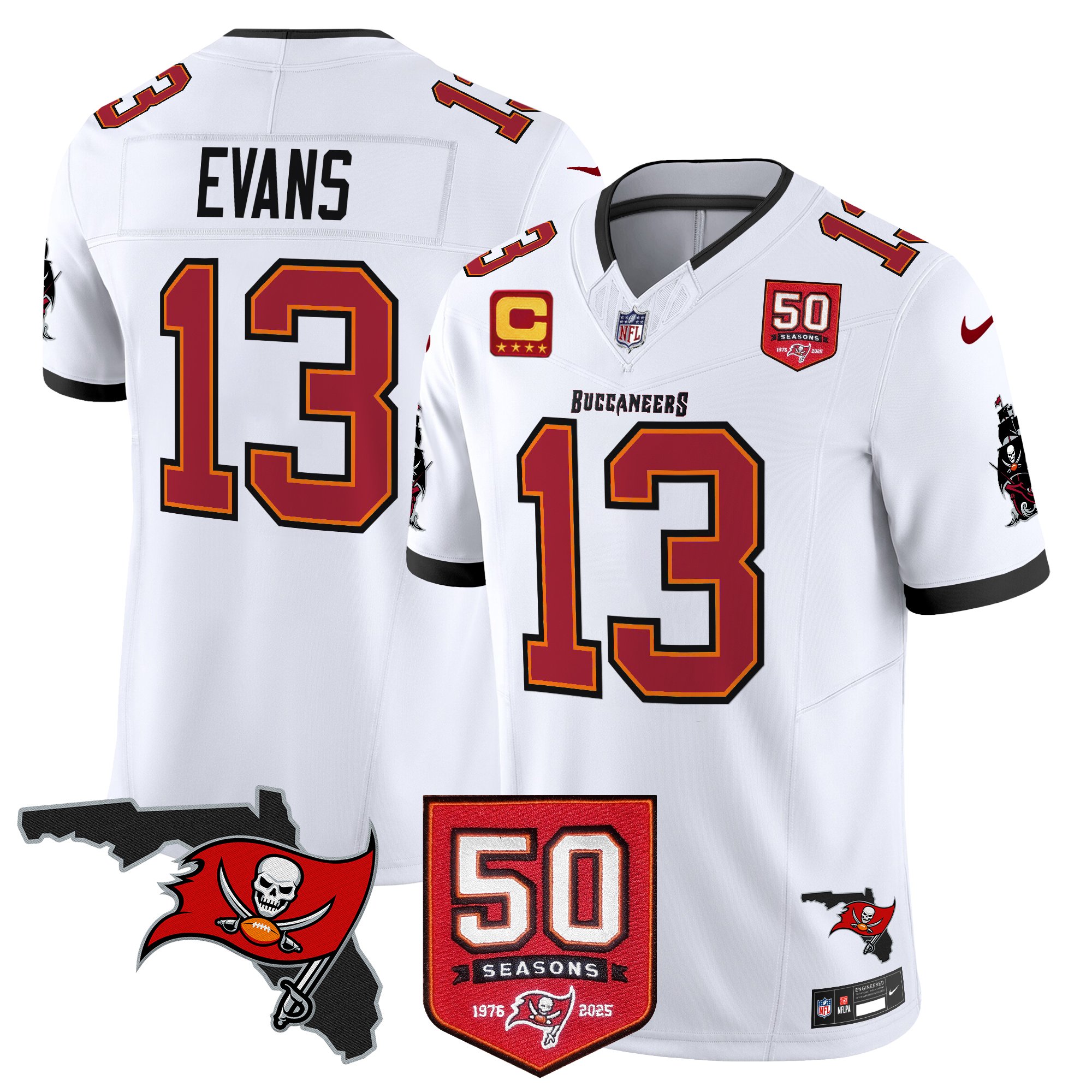 Mike Evans Men's Tampa Bay Buccaneers 50th Season Patch Vapor Limited White Jersey - All Stitched