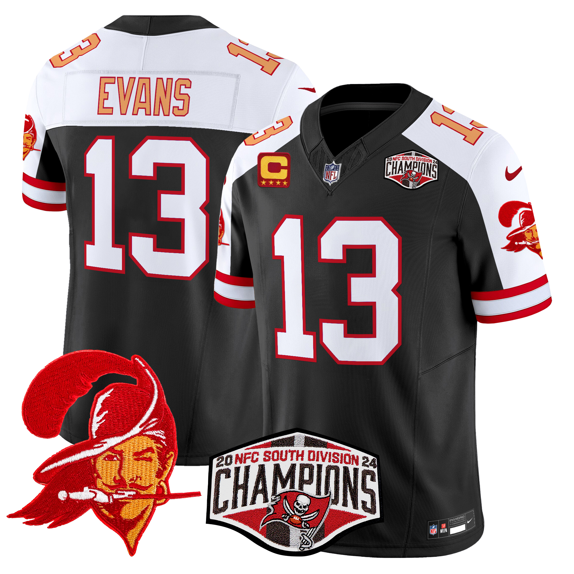 Mike Evans Men's Tampa Bay Buccaneers Creamsicle 2024 NFC South Division Champions Patch Vapor Limited Black Alternate Jersey - All Stitched