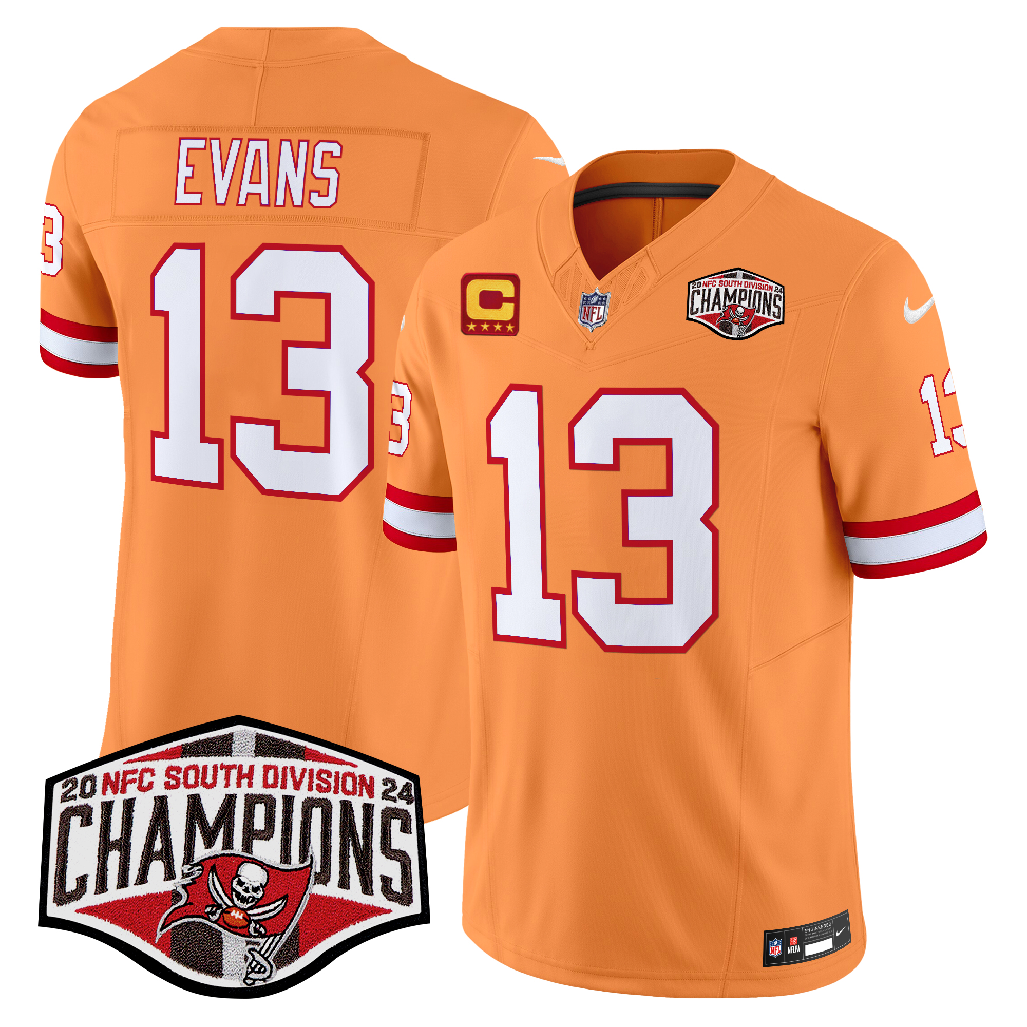 Mike Evans Men's Tampa Bay Buccaneers Creamsicle 2024 NFC South Division Champions Patch Vapor Limited Creamsicle Jersey - All Stitched