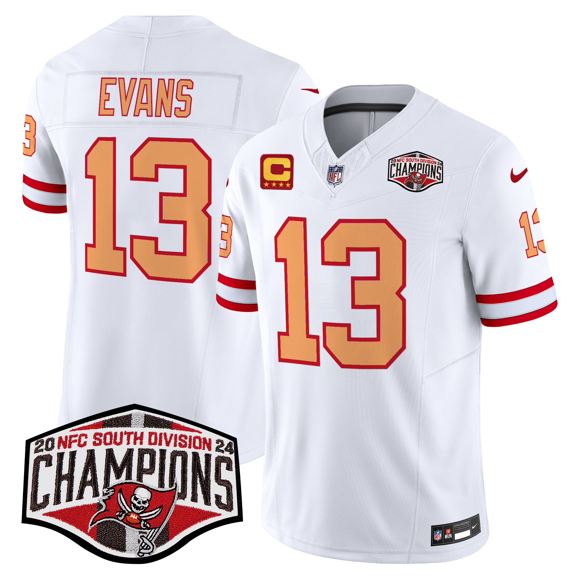 Mike Evans Men's Tampa Bay Buccaneers Creamsicle 2024 NFC South Division Champions Patch Vapor Limited White Jersey - All Stitched