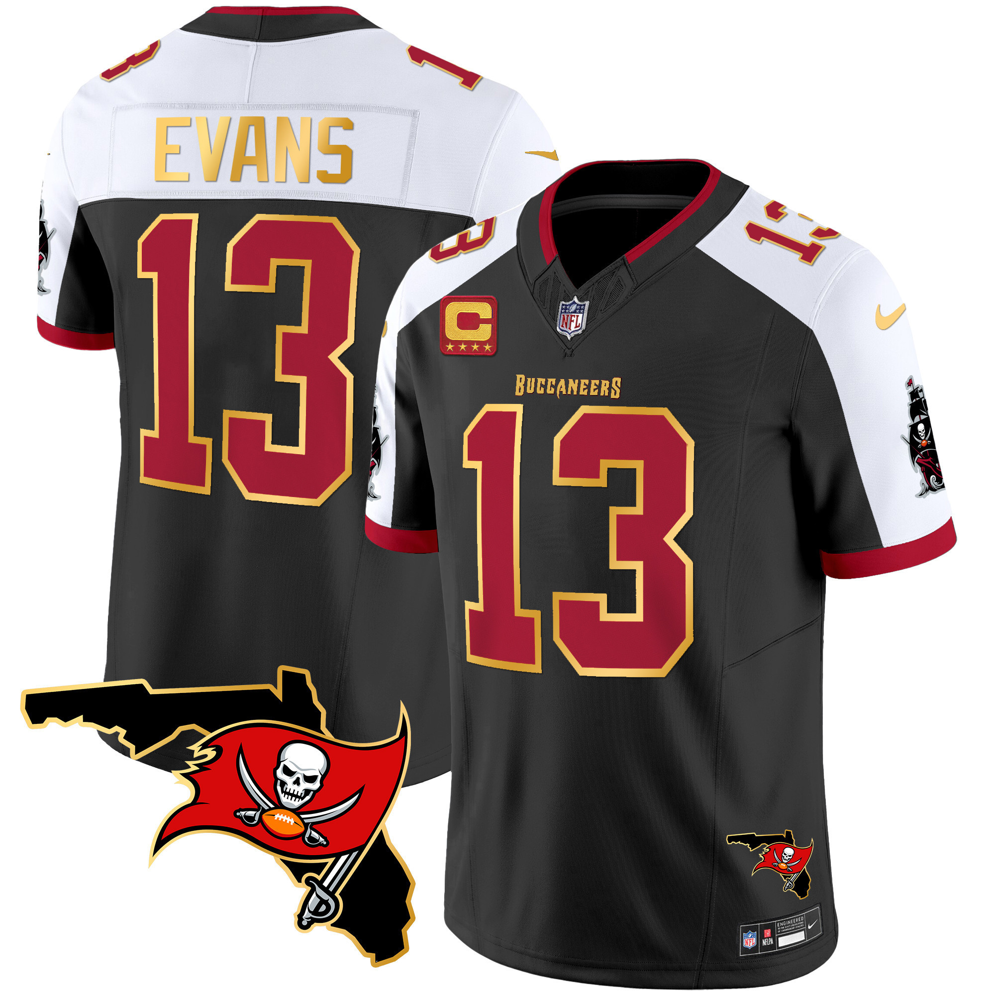 Mike Evans Men's Tampa Bay Buccaneers Florida Patch Gold Trim Vapor Black Alternate Jersey - All Stitched