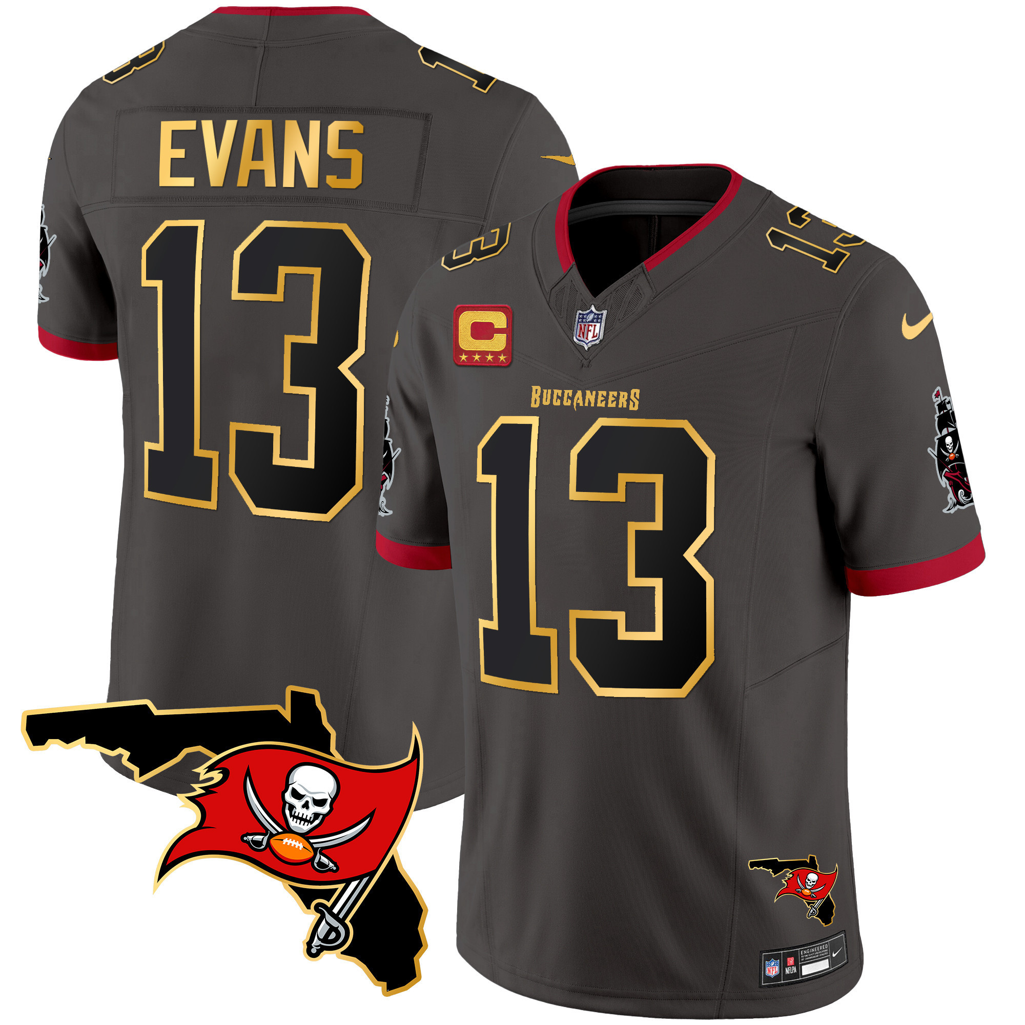 Mike Evans Men's Tampa Bay Buccaneers Florida Patch Gold Trim Vapor Pewter Jersey - All Stitched