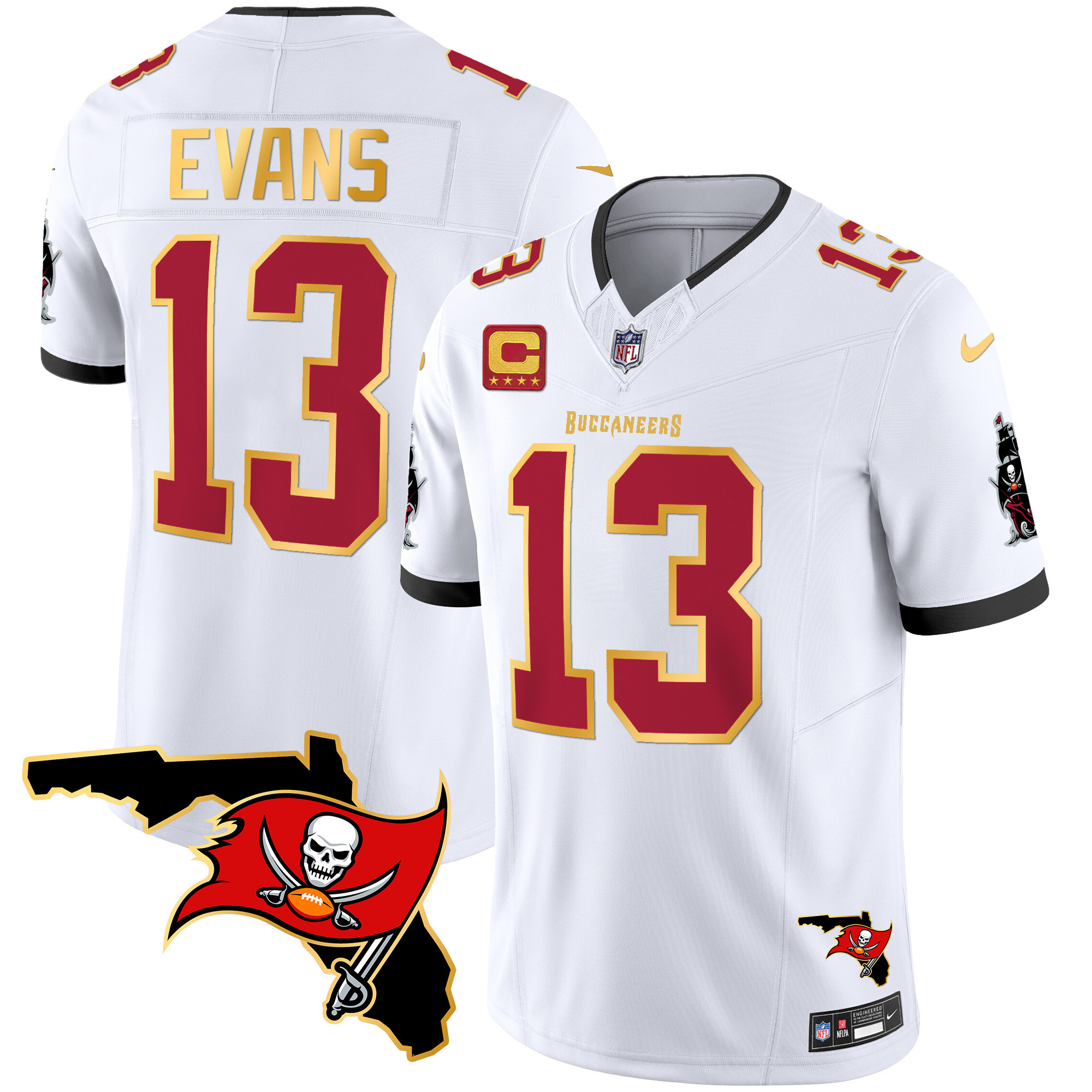 Mike Evans Men's Tampa Bay Buccaneers Florida Patch Gold Trim Vapor White Jersey - All Stitched