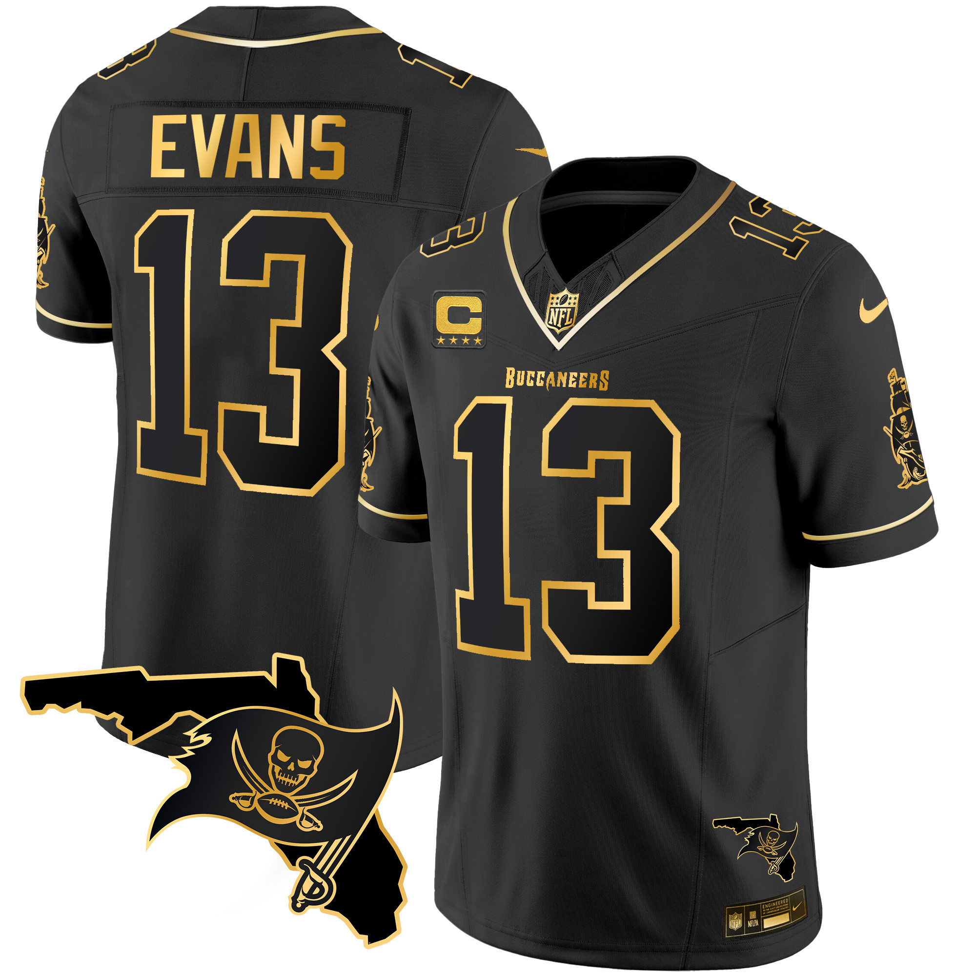 Mike Evans Men's Tampa Bay Buccaneers Florida Patch Vapor Gold Black Gold Jersey - All Stitched