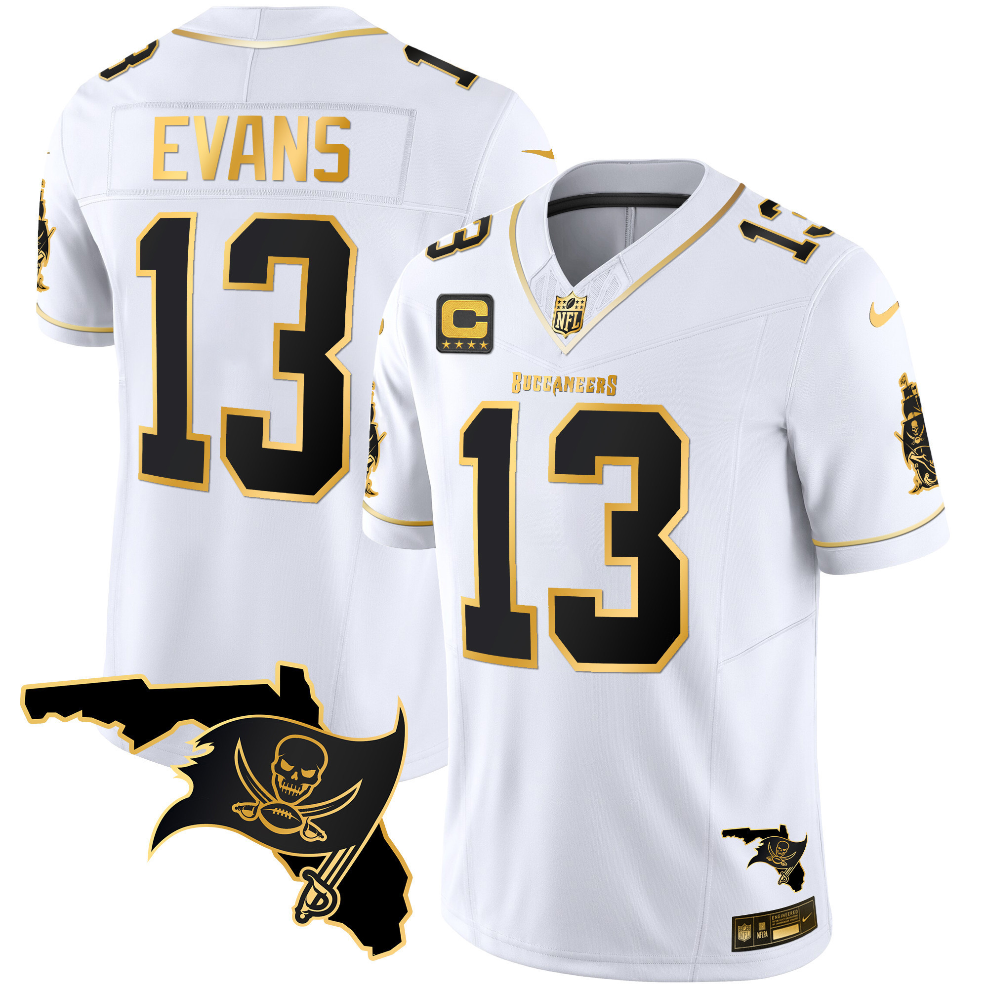 Mike Evans Men's Tampa Bay Buccaneers Florida Patch Vapor Gold White Gold Jersey - All Stitched