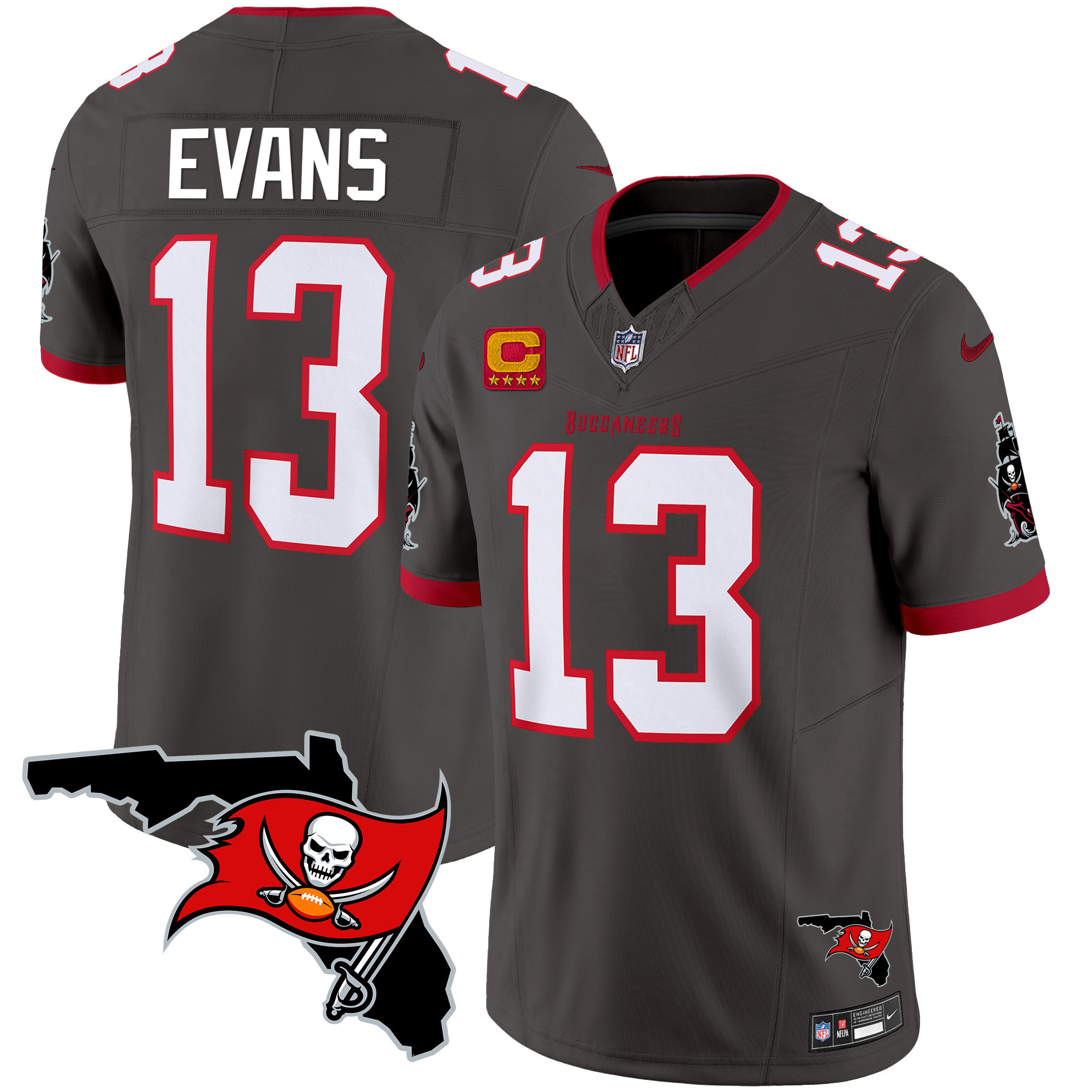 Mike Evans Men's Tampa Bay Buccaneers Florida Patch Vapor Limited Pewter Jersey - All Stitched