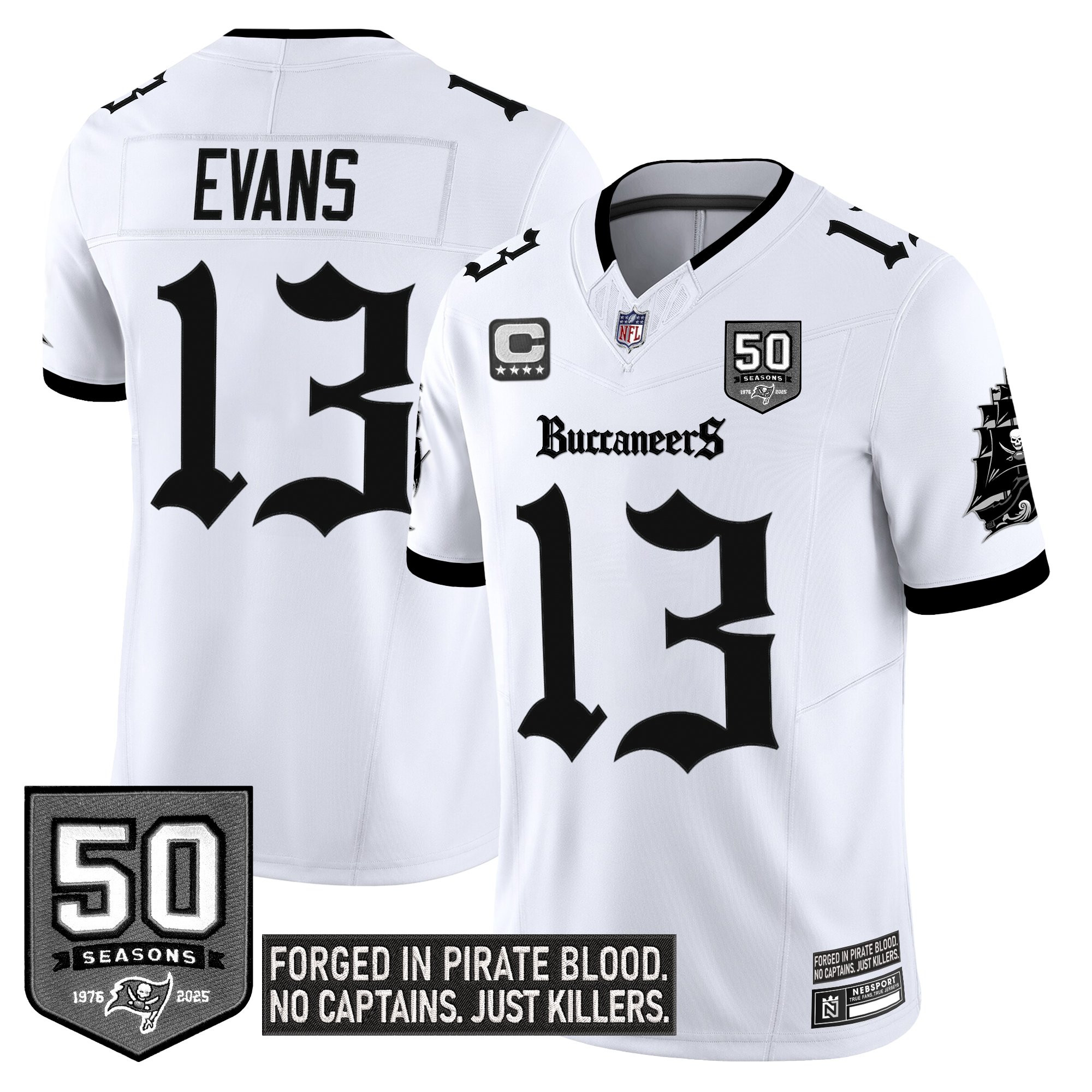 Mike Evans Men's Tampa Bay Buccaneers 'Gothic Pirate Shadows Edition' Limited White Jersey - All Stitched