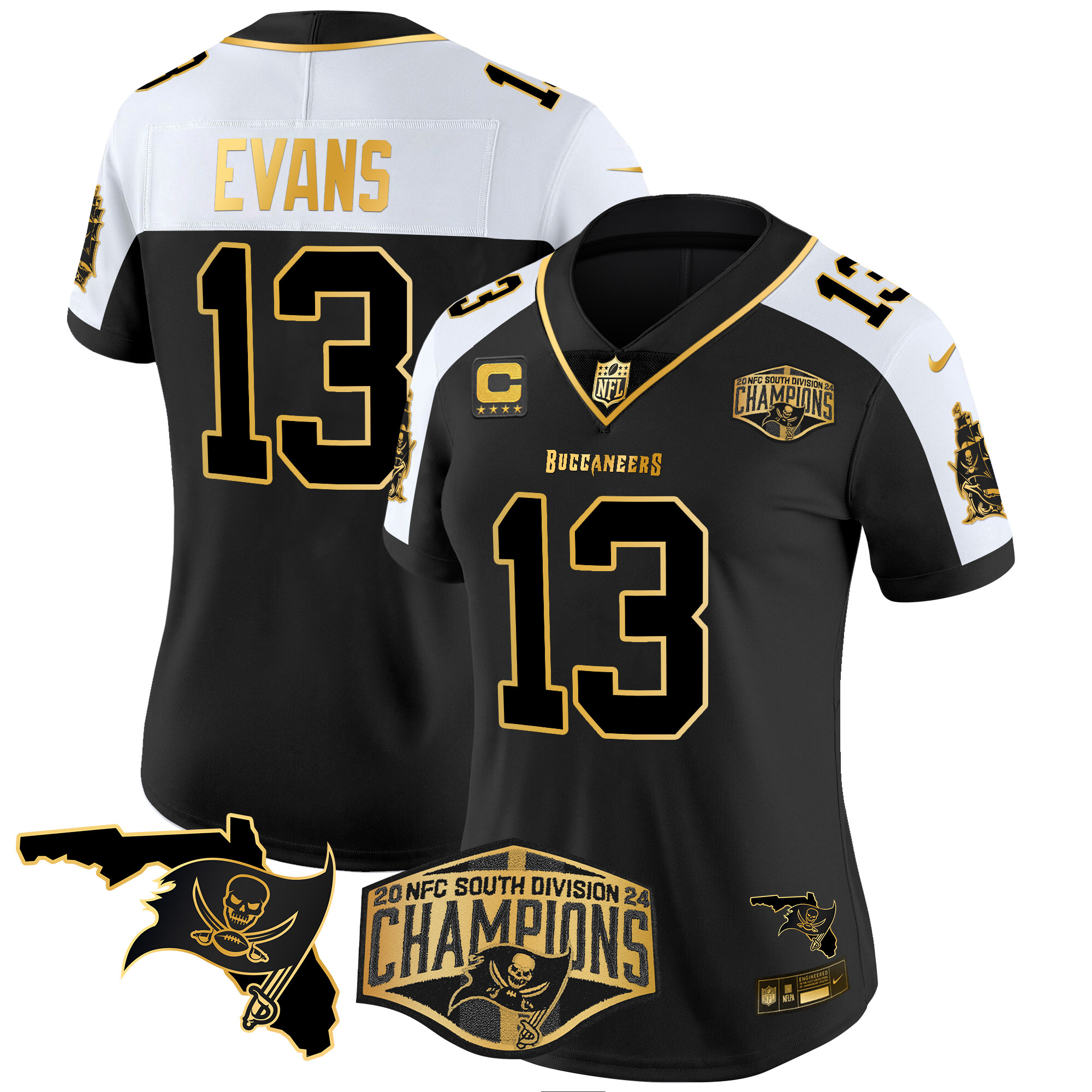 Mike Evans Women's Tampa Bay Buccaneers 2024 NFC South Division Champions Patch Gold Vapor Limited Alternate Jersey - All Stitched