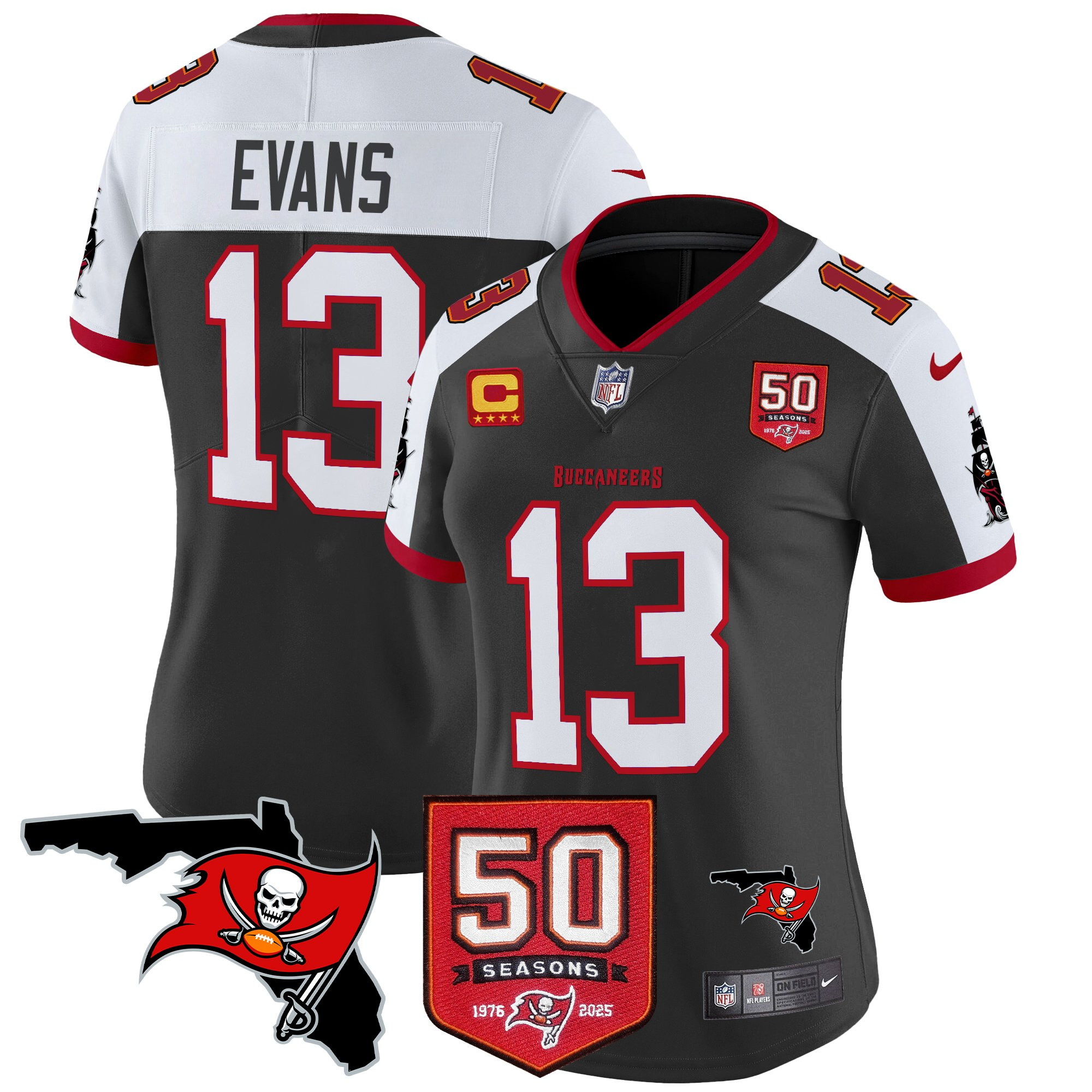 Mike Evans Women's Tampa Bay Buccaneers 50th Season Patch Vapor Limited Black Alternate Jersey - All Stitched