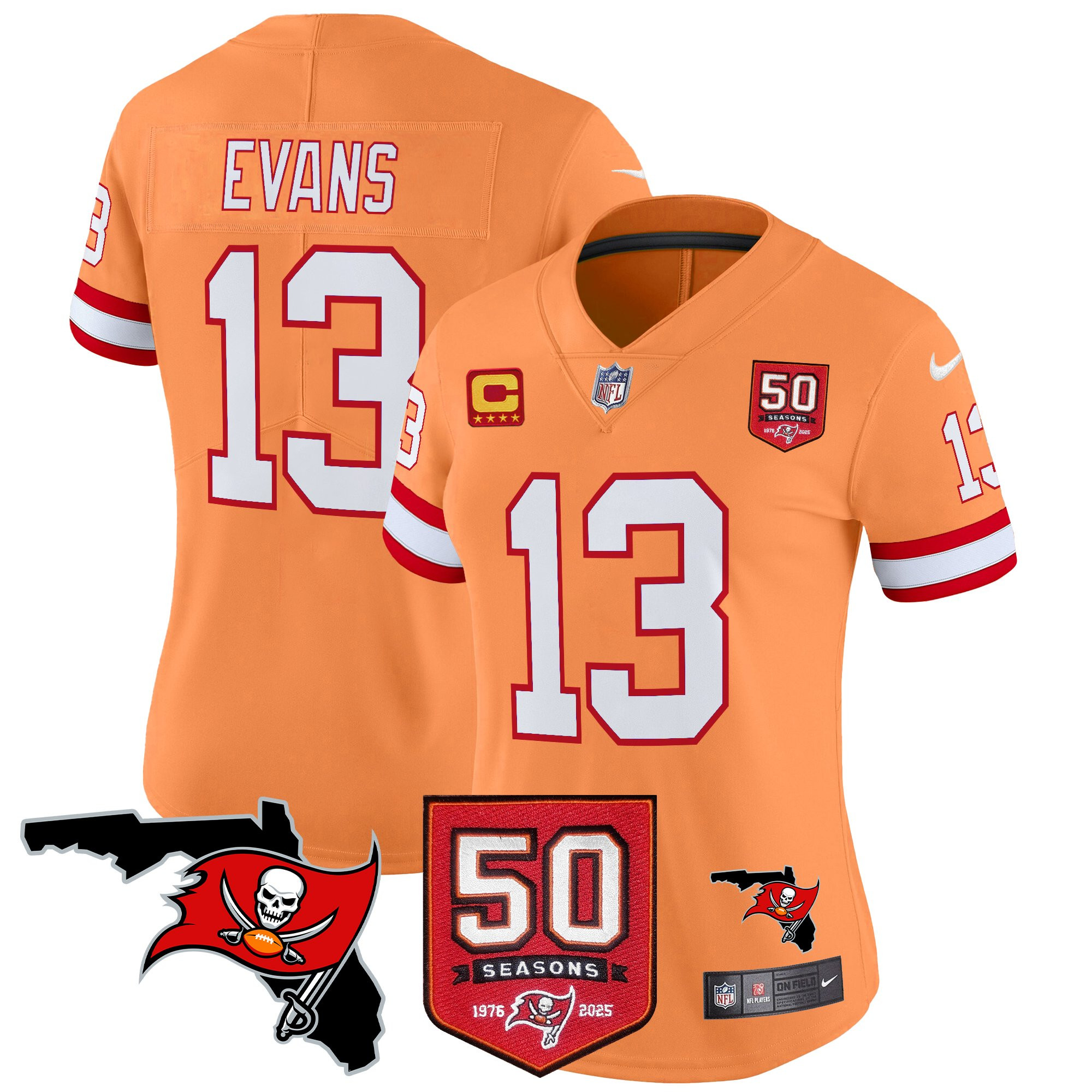 Mike Evans Women's Tampa Bay Buccaneers 50th Season Patch Vapor Limited Creamsicle Jersey - All Stitched