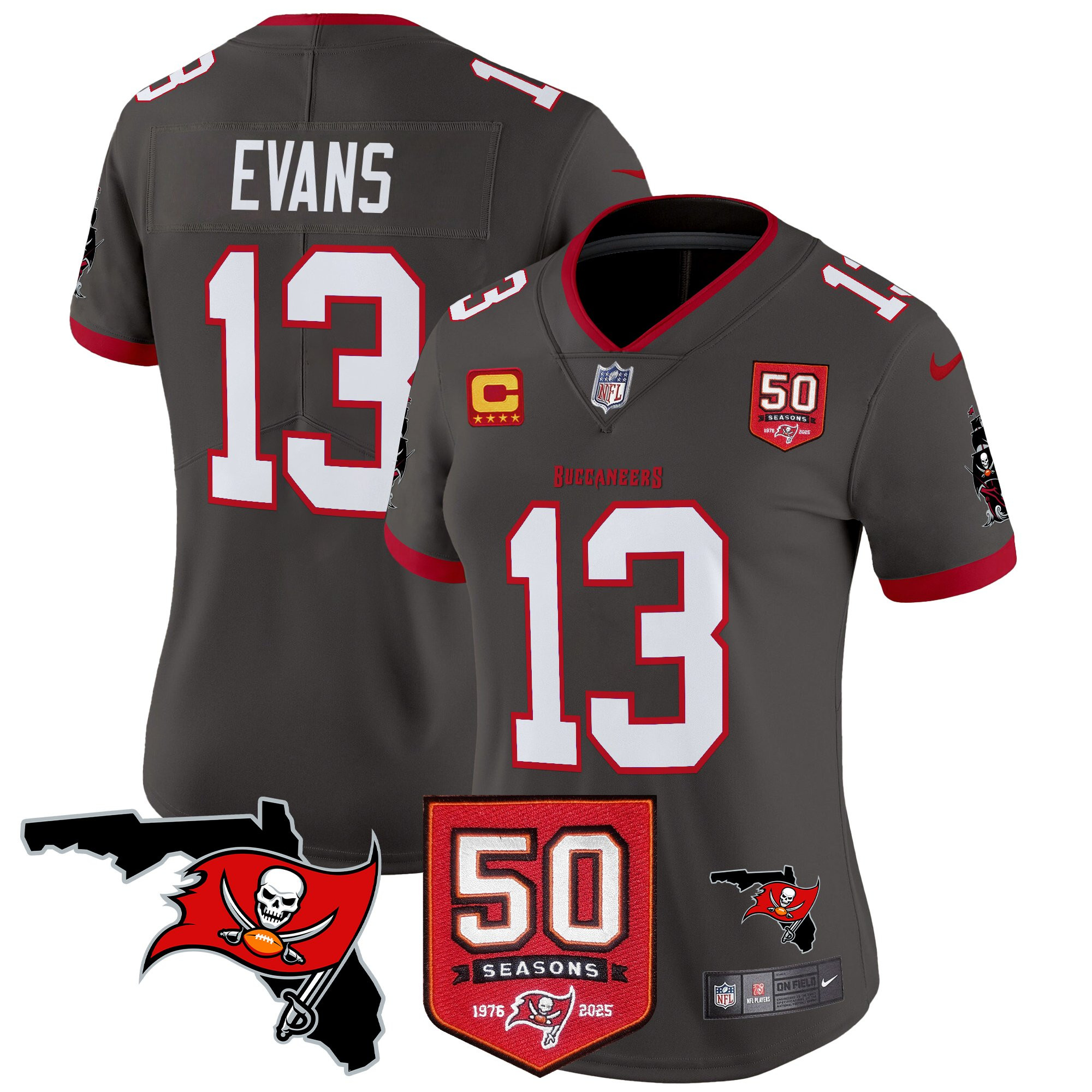Mike Evans Women's Tampa Bay Buccaneers 50th Season Patch Vapor Limited Pewter Jersey - All Stitched