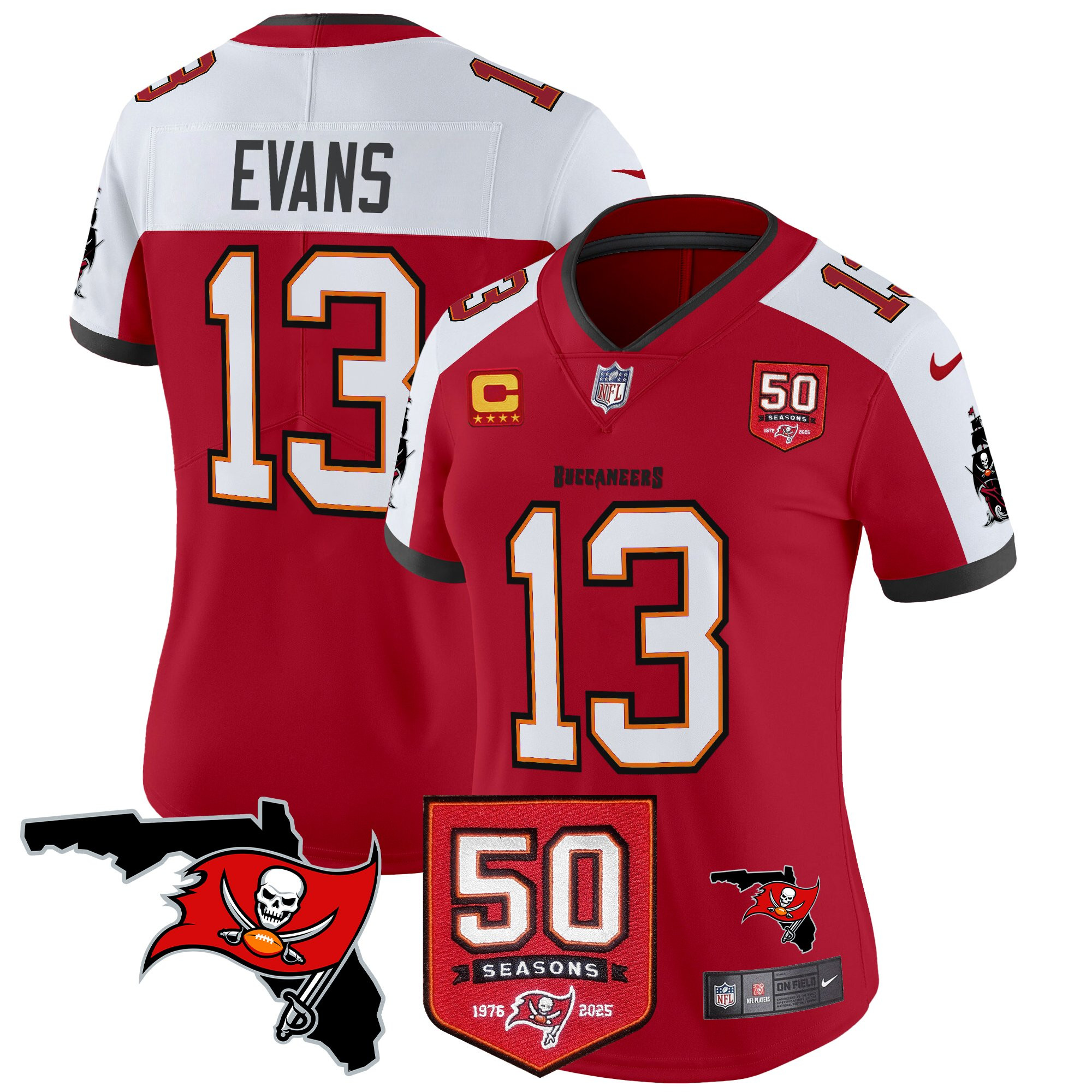 Mike Evans Women's Tampa Bay Buccaneers 50th Season Patch Vapor Limited Red Alternate Jersey - All Stitched
