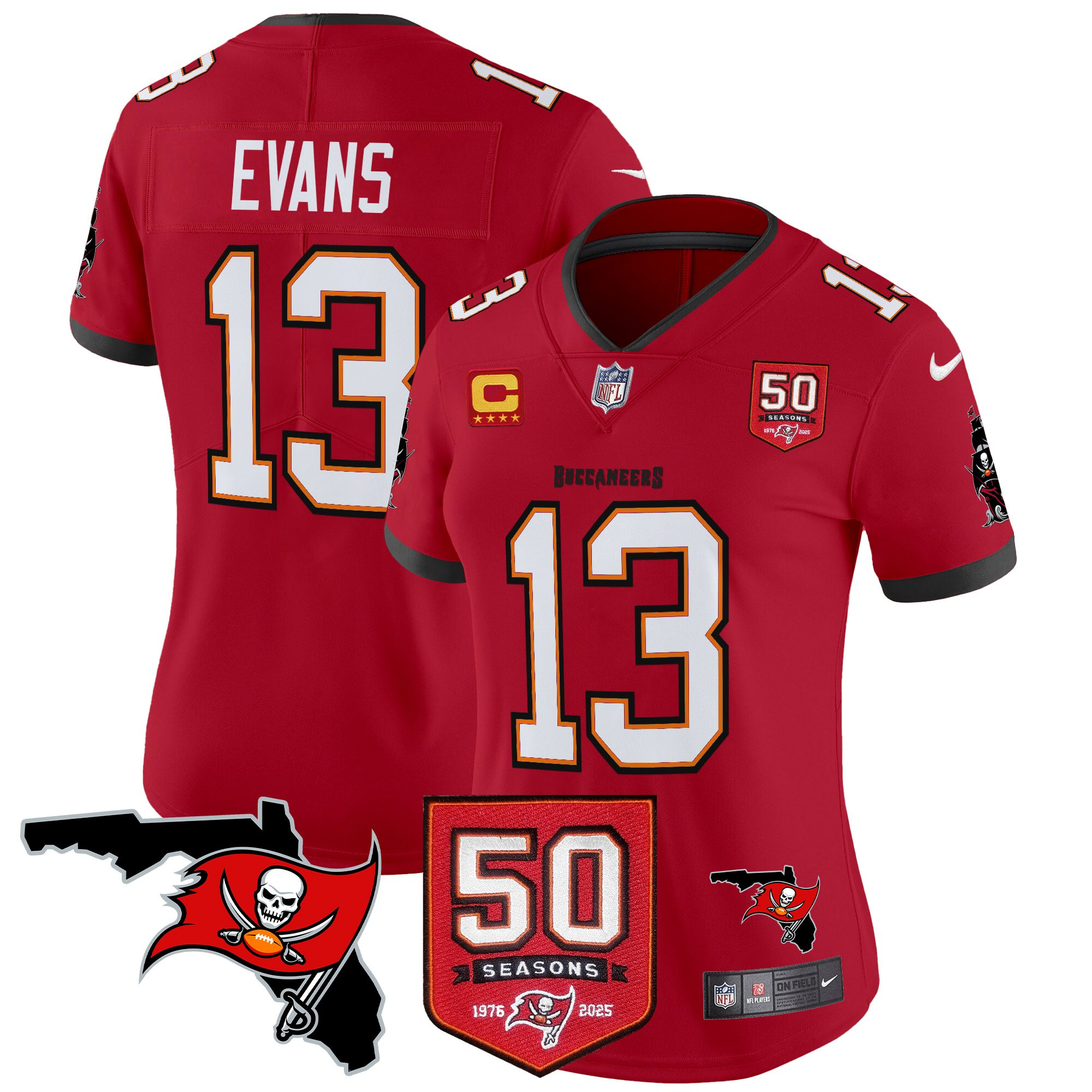 Mike Evans Women's Tampa Bay Buccaneers 50th Season Patch Vapor Limited Red Jersey - All Stitched