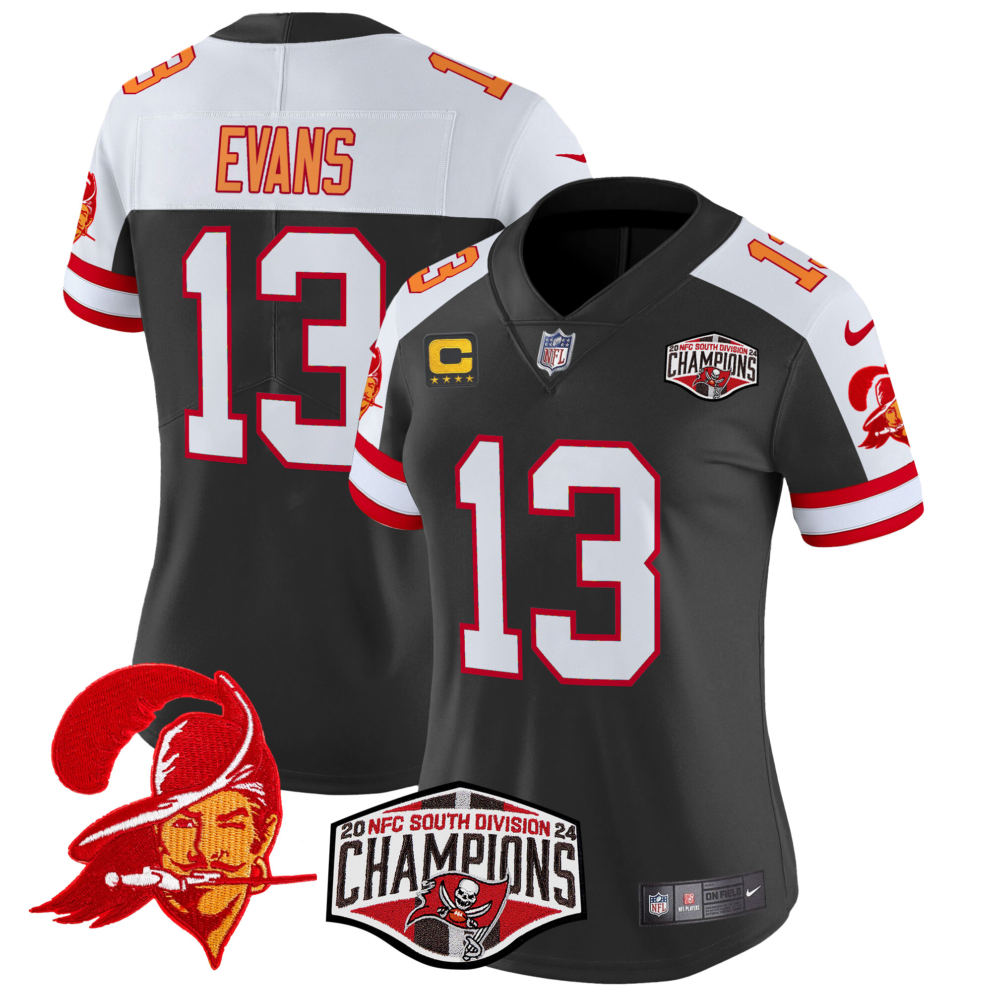 Mike Evans Women's Tampa Bay Buccaneers Creamsicle 2024 NFC South Division Champions Patch Vapor Limited Black Alternate Jersey - All Stitched