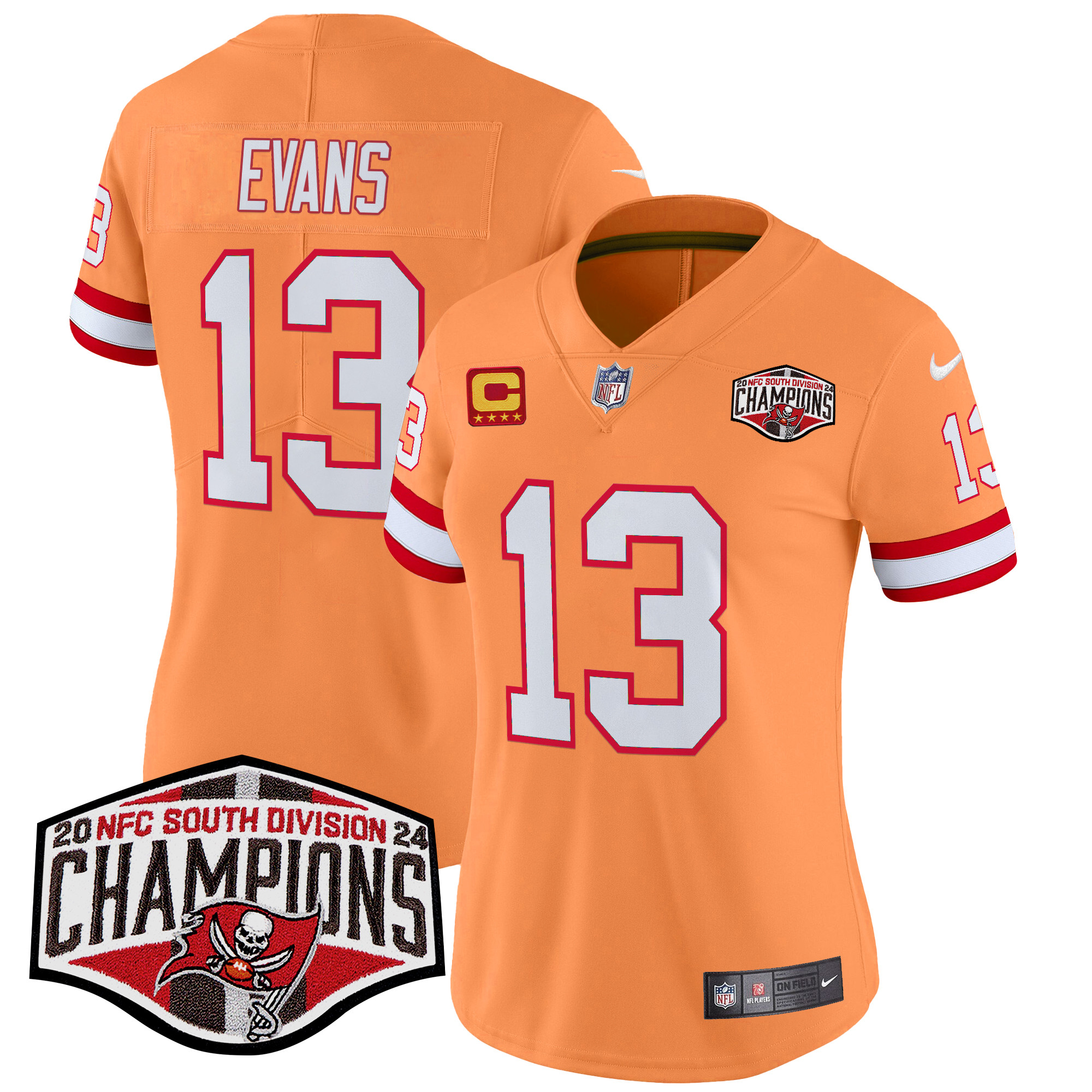Mike Evans Women's Tampa Bay Buccaneers Creamsicle 2024 NFC South Division Champions Patch Vapor Limited Creamsicle Jersey - All Stitched