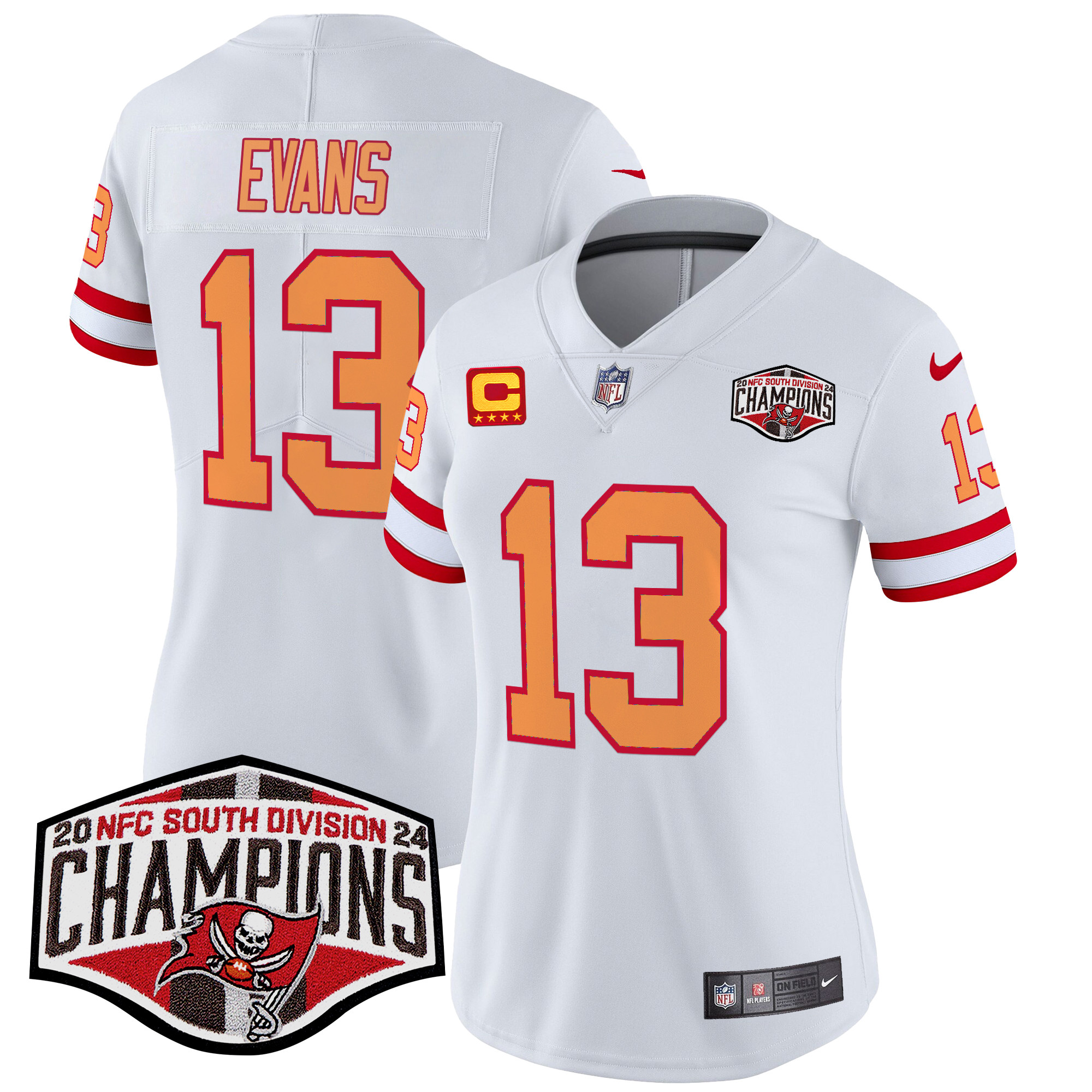 Mike Evans Women's Tampa Bay Buccaneers Creamsicle 2024 NFC South Division Champions Patch Vapor Limited White Jersey - All Stitched