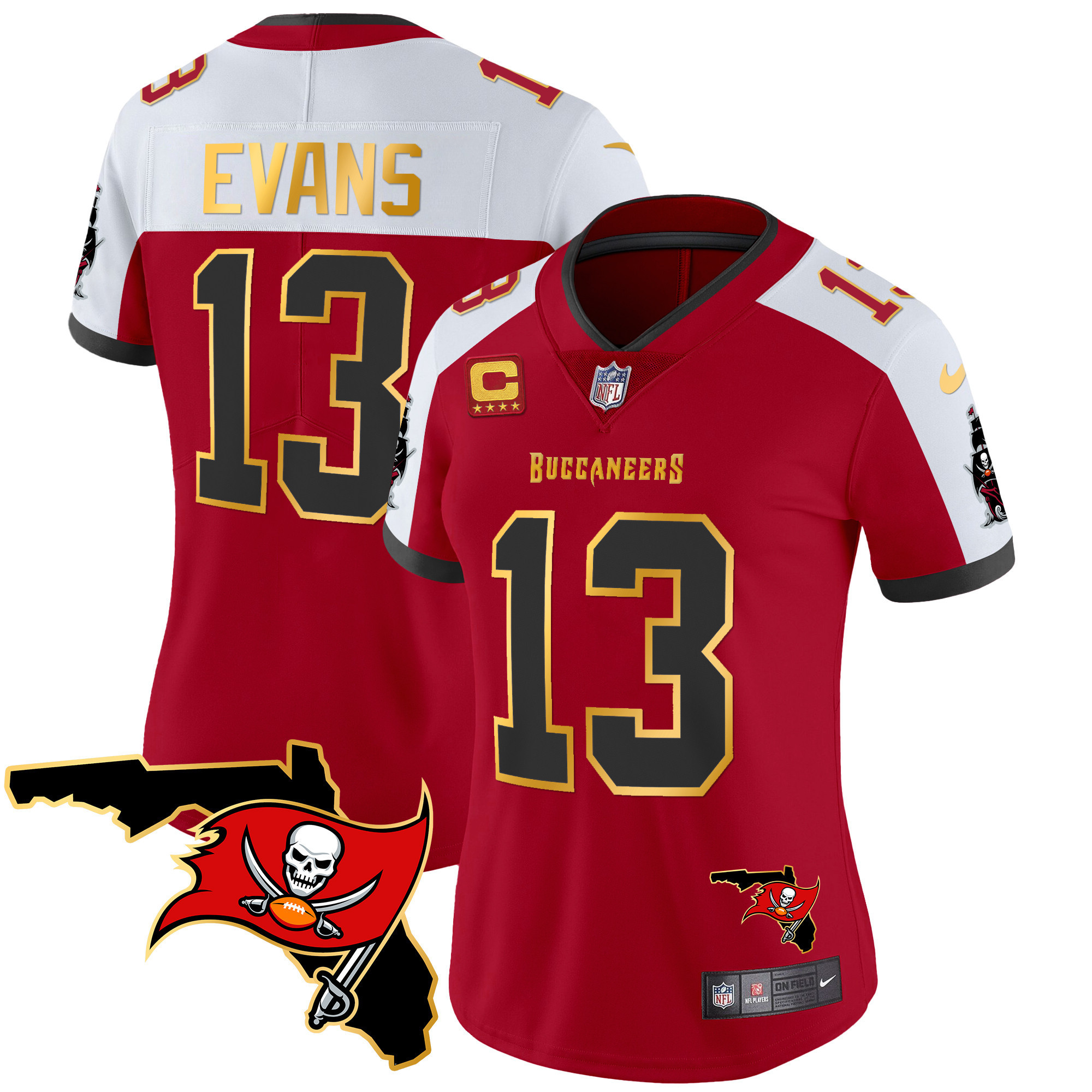 Mike Evans Women's Tampa Bay Buccaneers Florida Patch Gold Trim Vapor Red Alternate Jersey - All Stitched