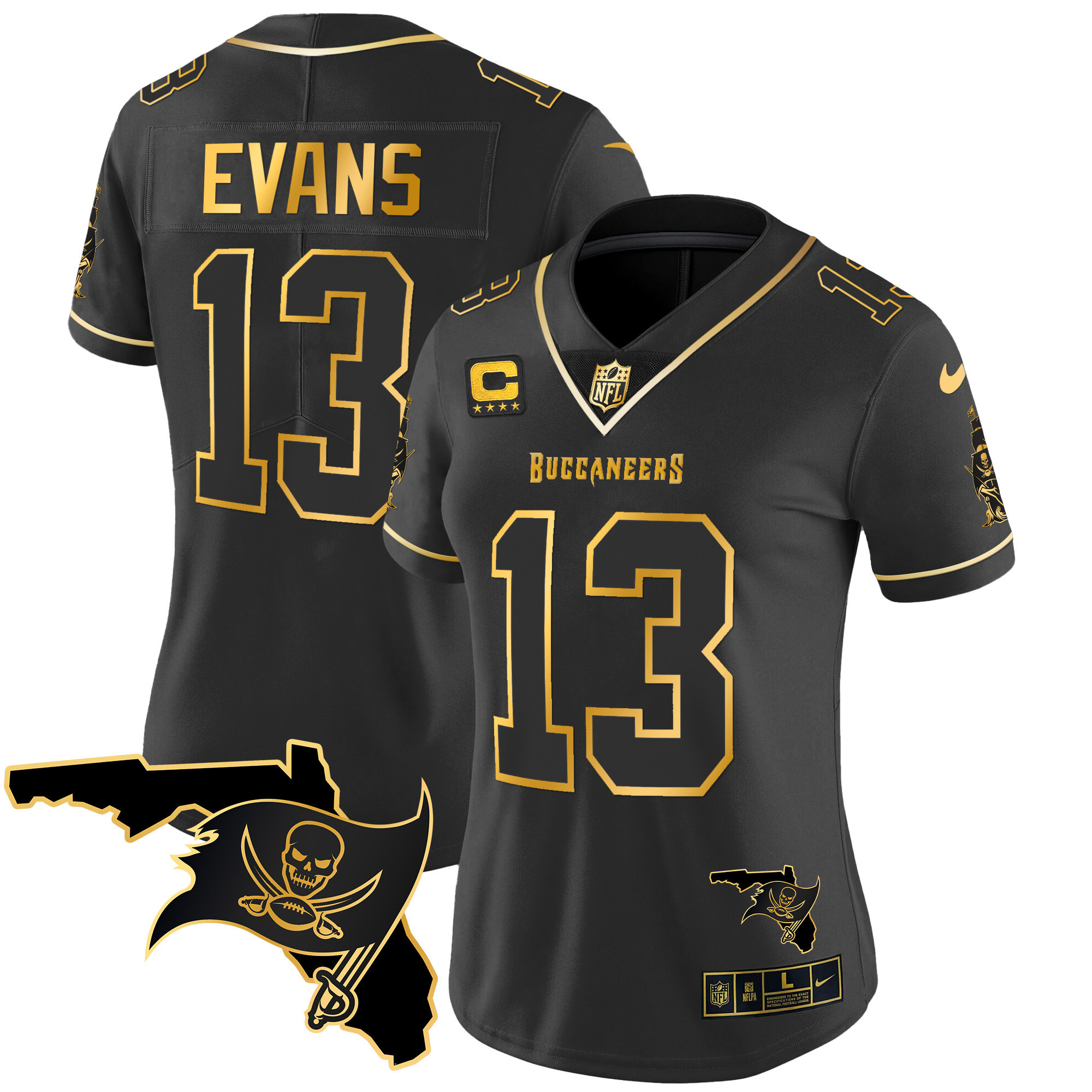 Mike Evans Women's Tampa Bay Buccaneers Florida Patch Vapor Gold Black Gold Jersey - All Stitched