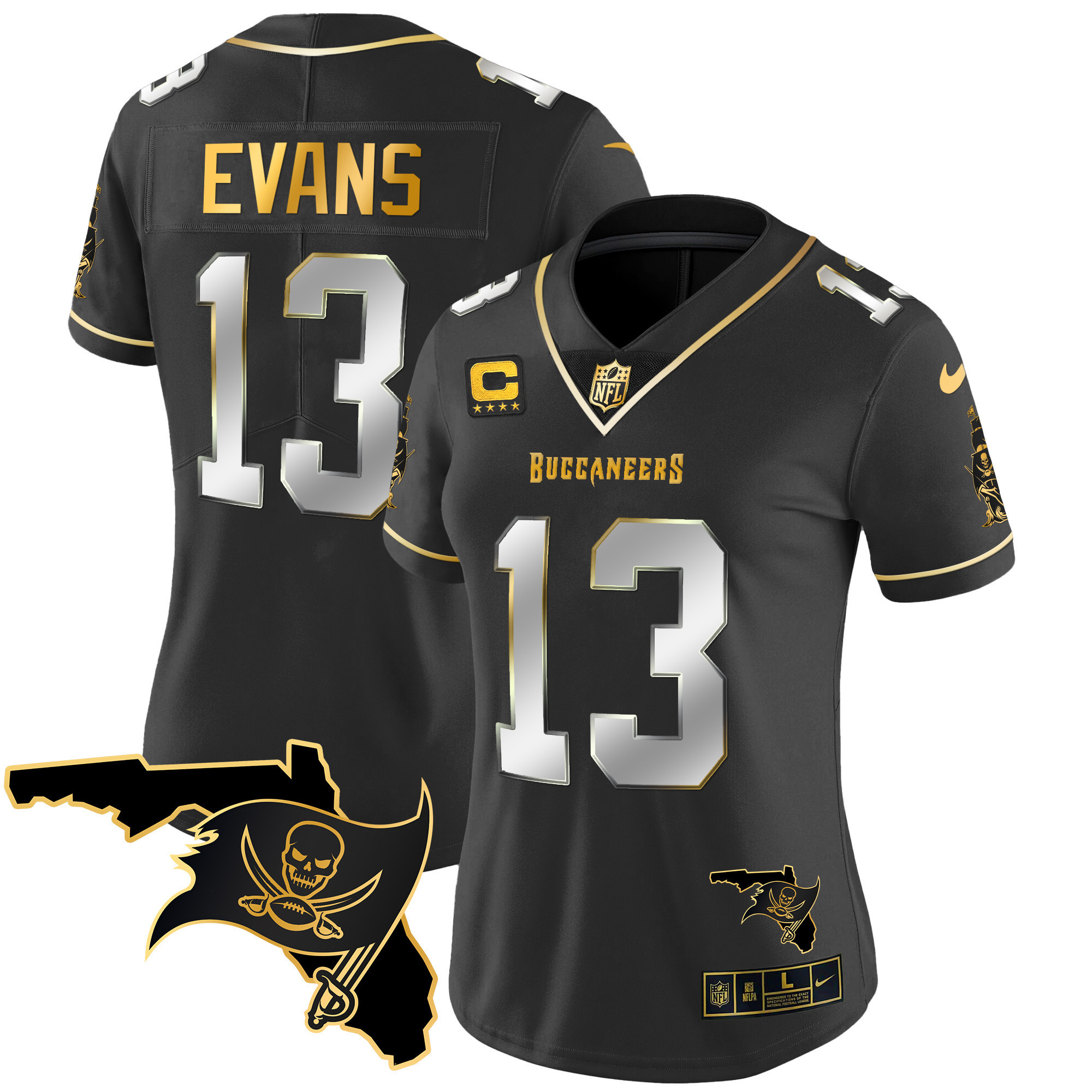 Mike Evans Women's Tampa Bay Buccaneers Florida Patch Vapor Gold Black Limited Jersey - All Stitched