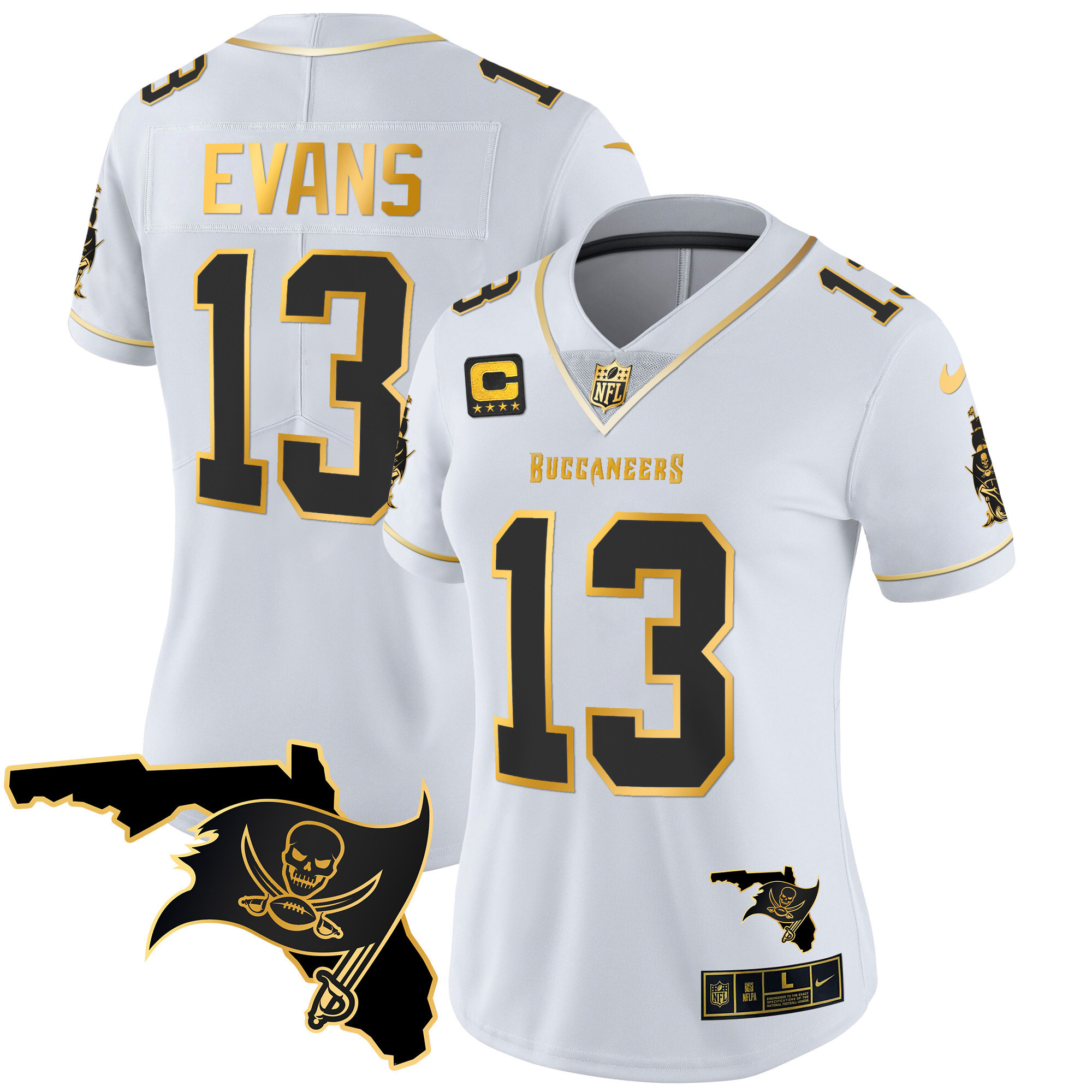 Mike Evans Women's Tampa Bay Buccaneers Florida Patch Vapor Gold White Gold Jersey - All Stitched