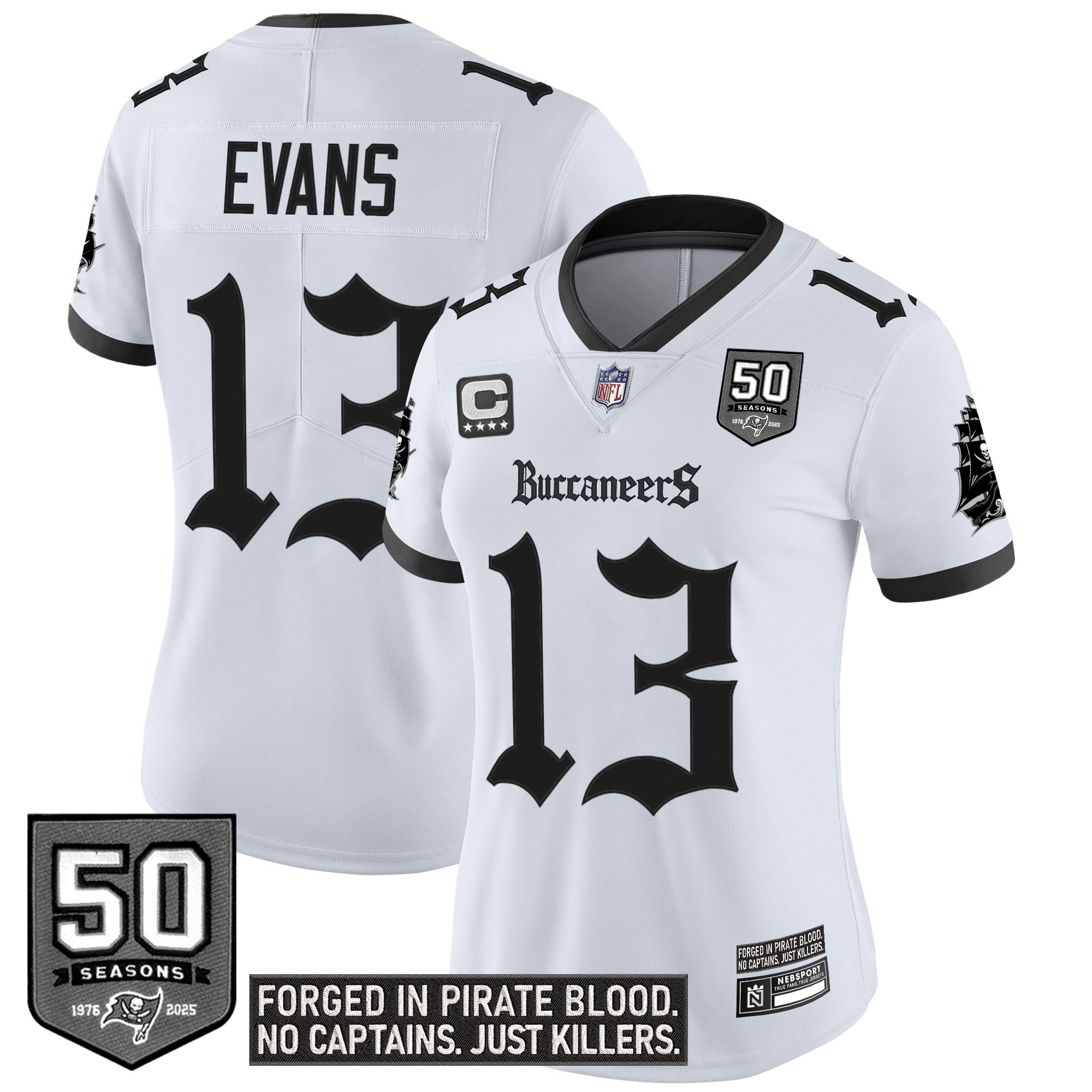 Mike Evans Women's Tampa Bay Buccaneers 'Gothic Pirate Shadows Edition' Vapor Limited White Jersey - All Stitched