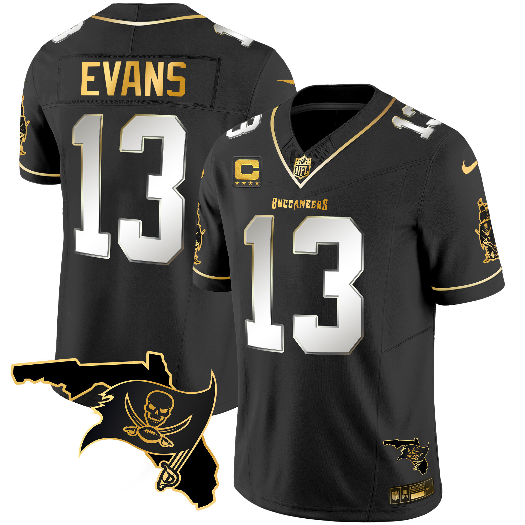 Mike Evans Youth's Tampa Bay Buccaneers Florida Patch Vapor Gold Black Limited Jersey - All Stitched