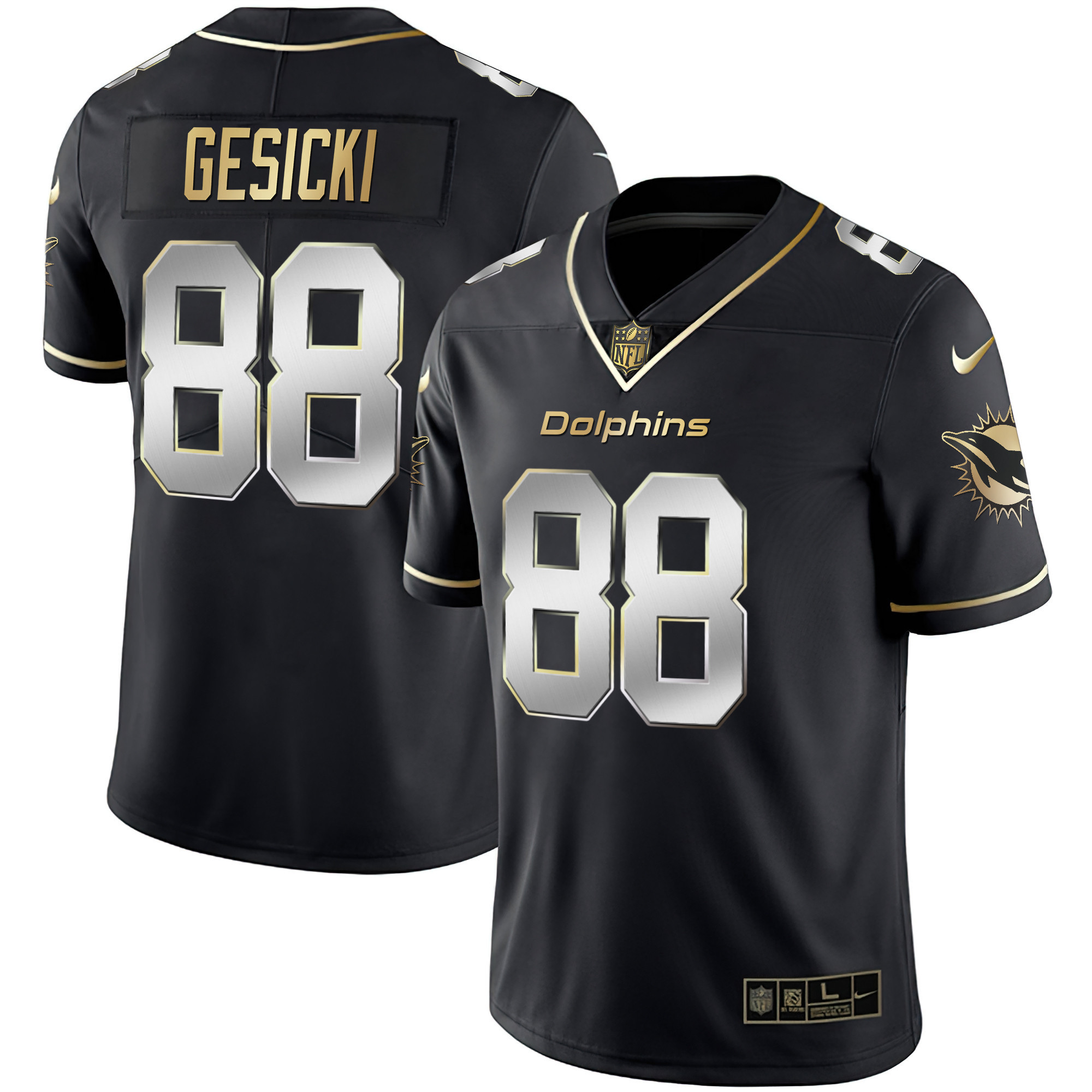 Mike Gesicki Men's Miami Dolphins White Gold & Black Gold Black Limited Jersey - All Stitched