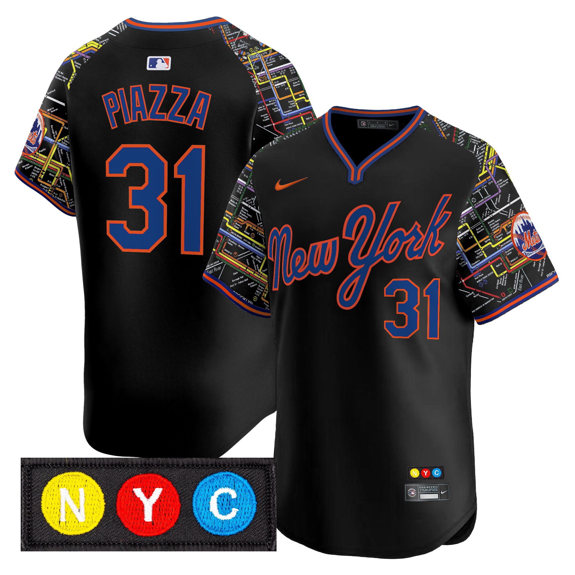 Mike Piazza Men's New York Mets Subway Style Vapor Premier Limited Black Jersey - Stitched