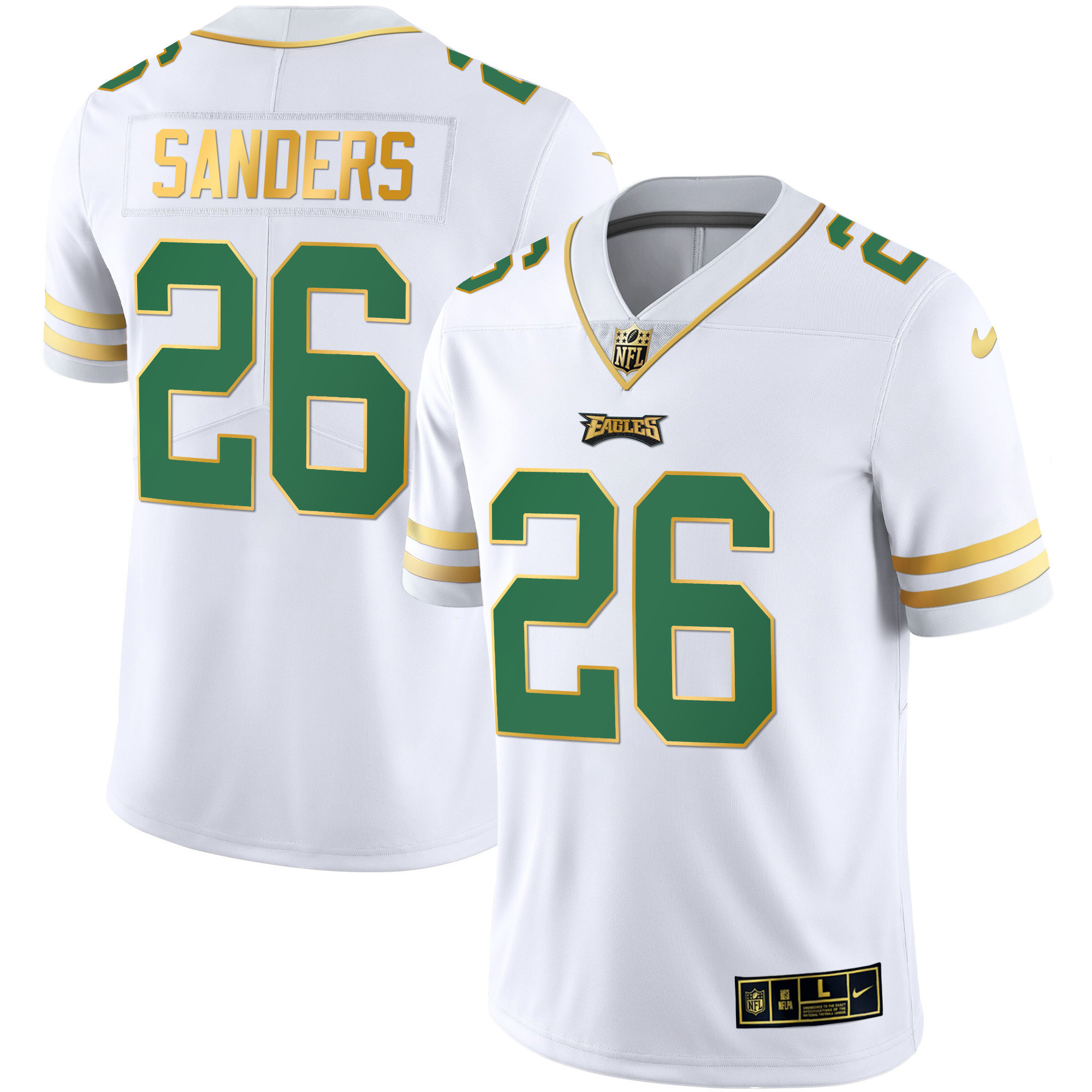Miles Sanders Men's Philadelphia Eagles Gold & Kelly Vapor Kelly White Jersey - All Stitched