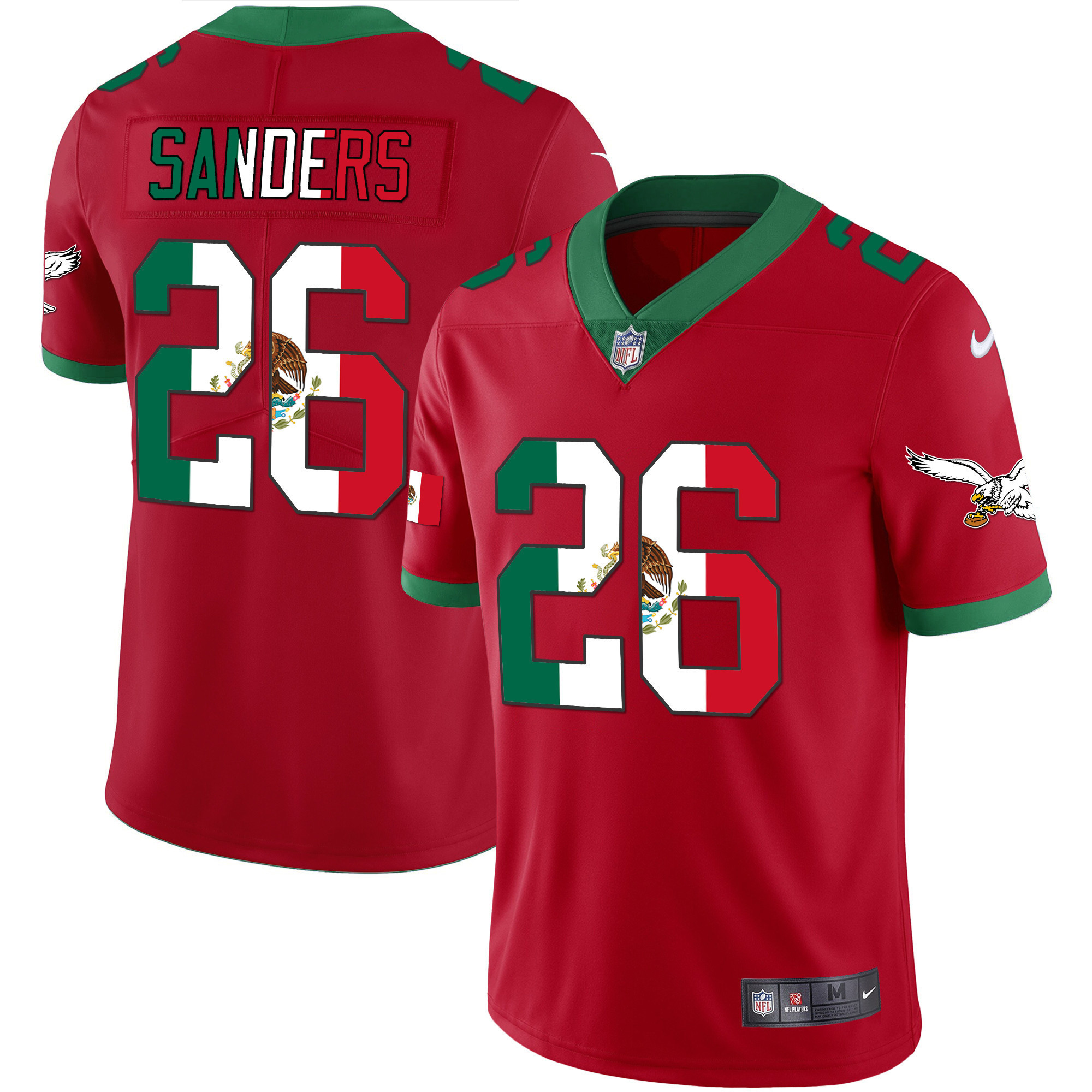 Miles Sanders Men's Philadelphia Eagles Mexico Gold & Kelly Vapor Red Jersey - All Stitched