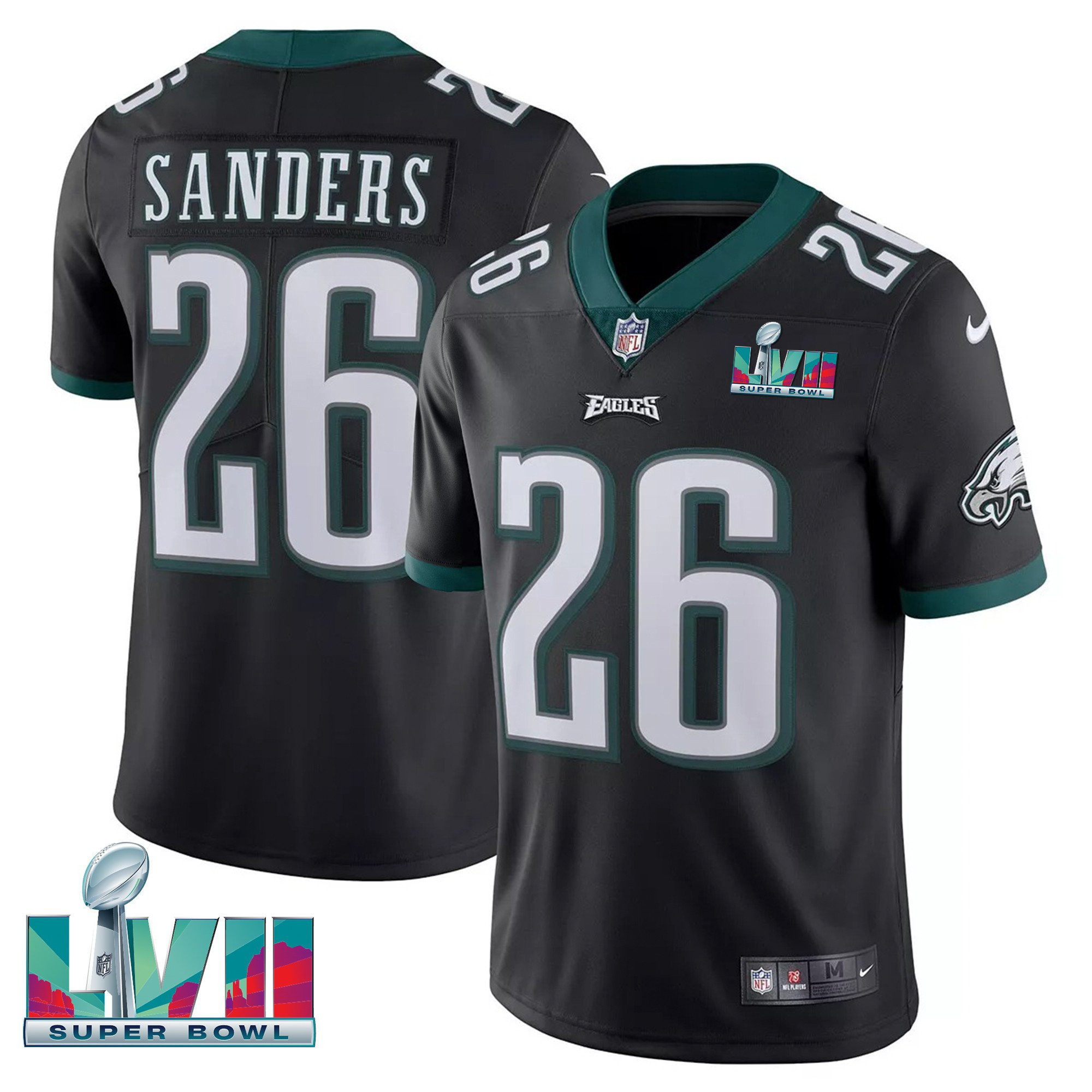 Miles Sanders Men's Philadelphia Eagles Super Bowl Patch Vapor Black Jersey - All Stitched
