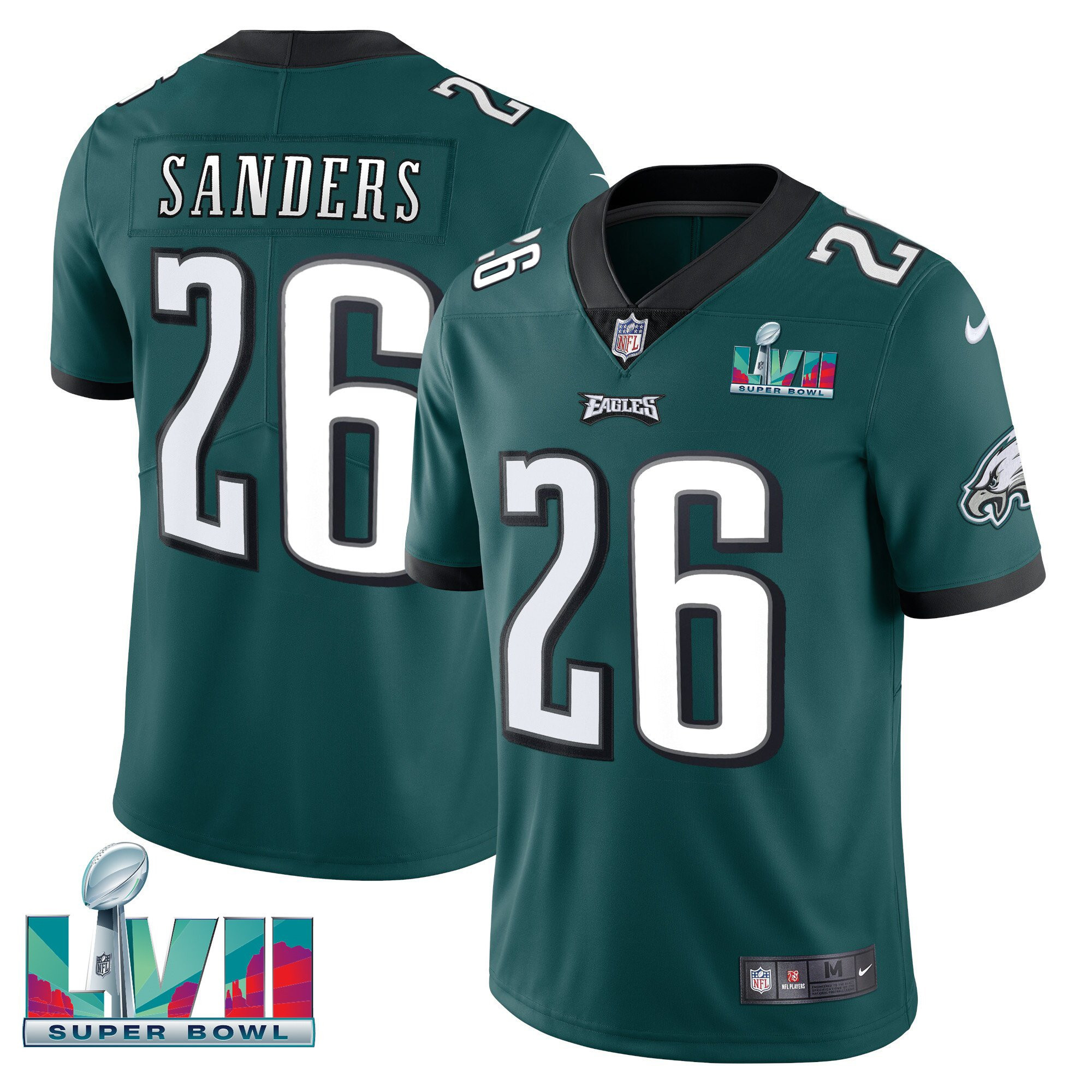 Miles Sanders Men's Philadelphia Eagles Super Bowl Patch Vapor Midnight Green Jersey - All Stitched