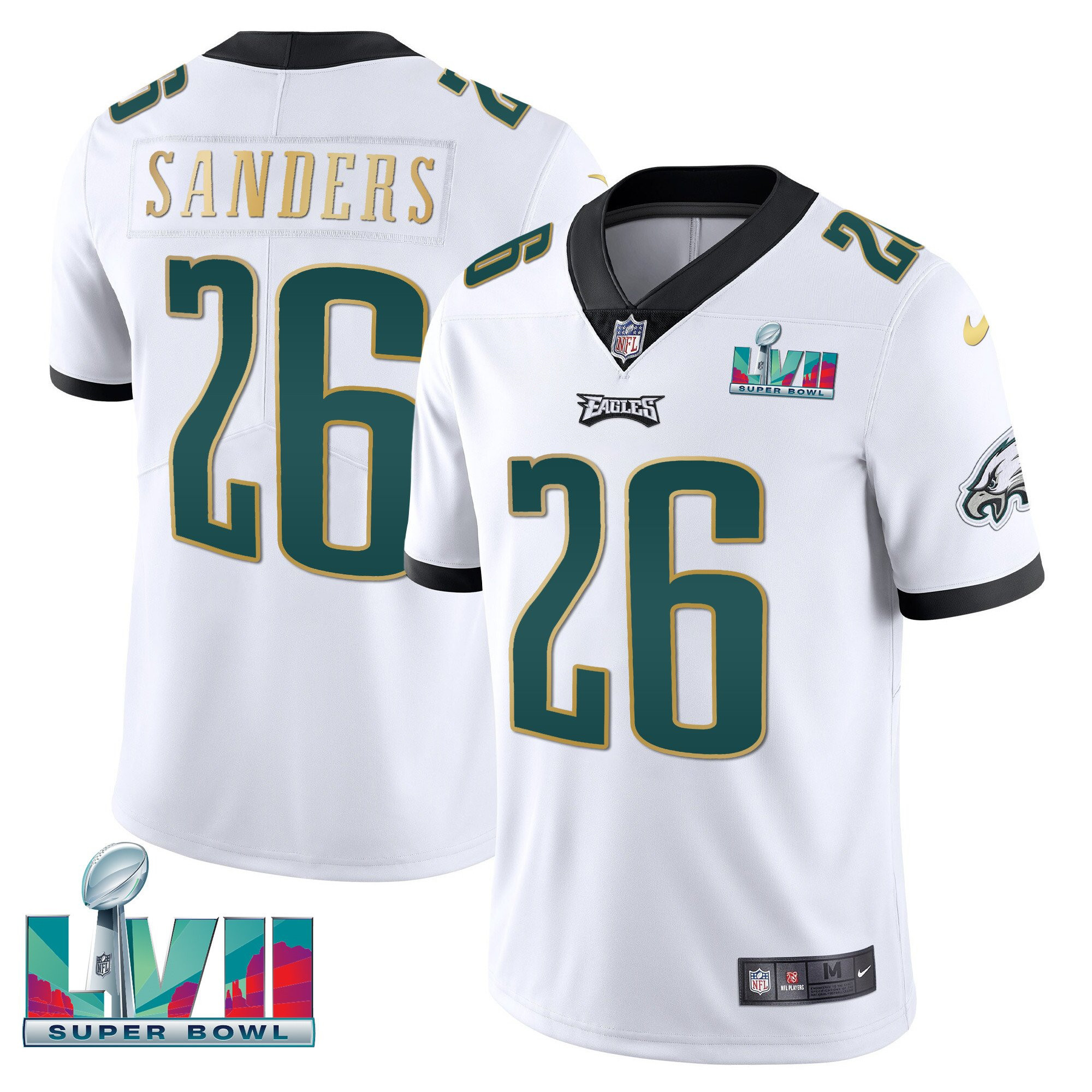 Miles Sanders Men's Philadelphia Eagles Super Bowl Patch Vapor White Gold Trim Jersey - All Stitched