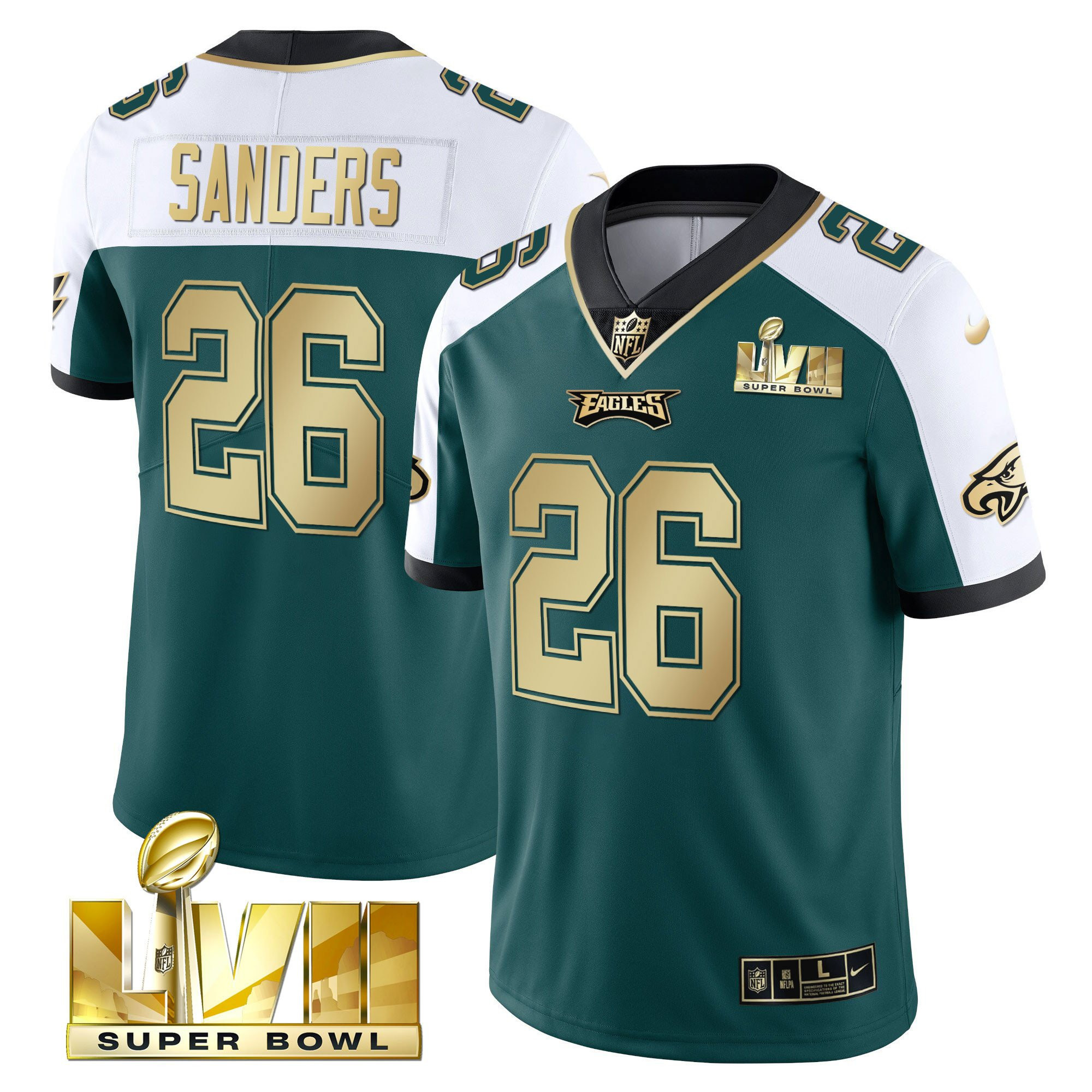 Miles Sanders Men's Philadelphia Eagles Super Bowl Vapor Gold Alternate Green Jersey - All Stitched