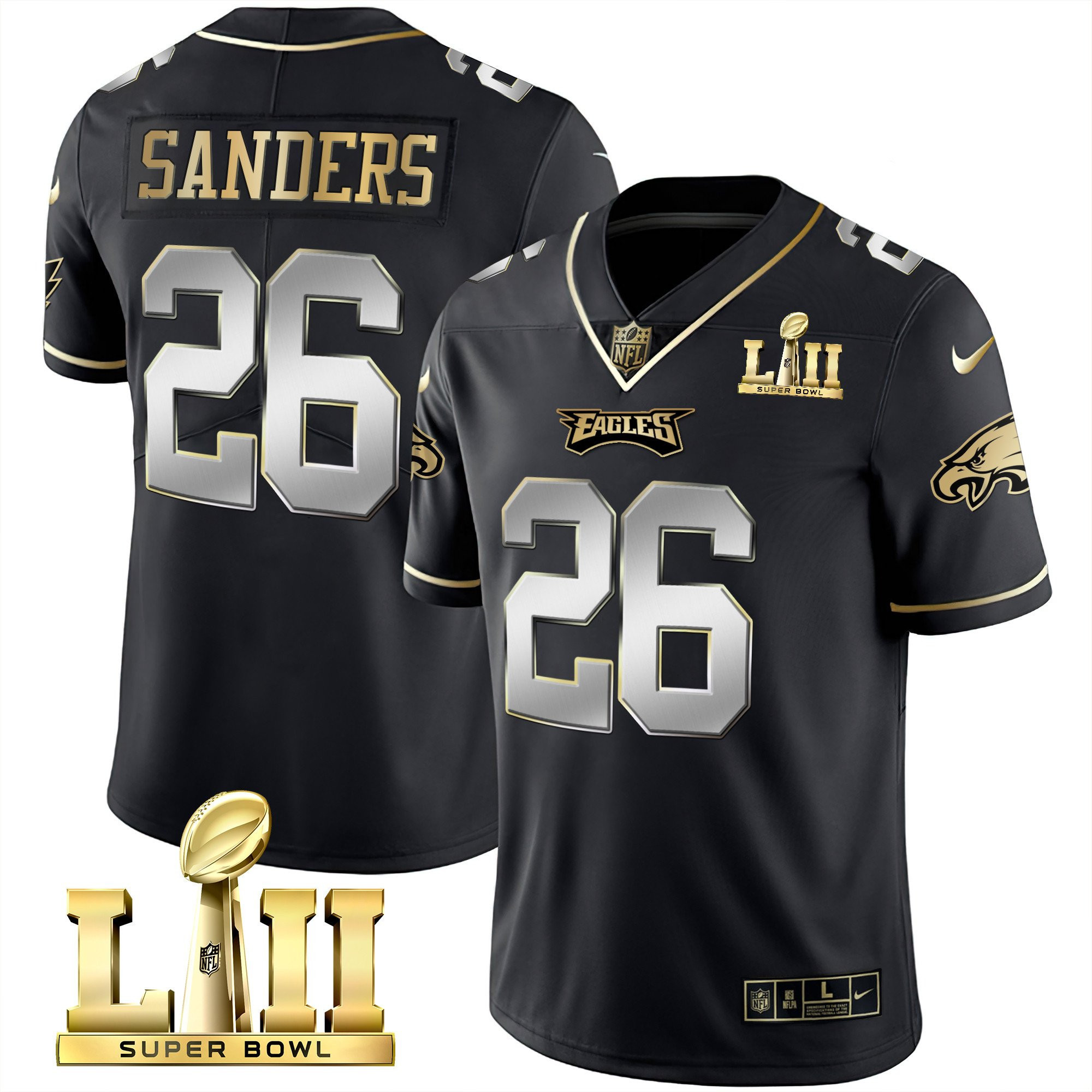 Miles Sanders Philadelphia Eagles Super Bowl LII Patch Vapor Black Limited Jersey - All Stitched