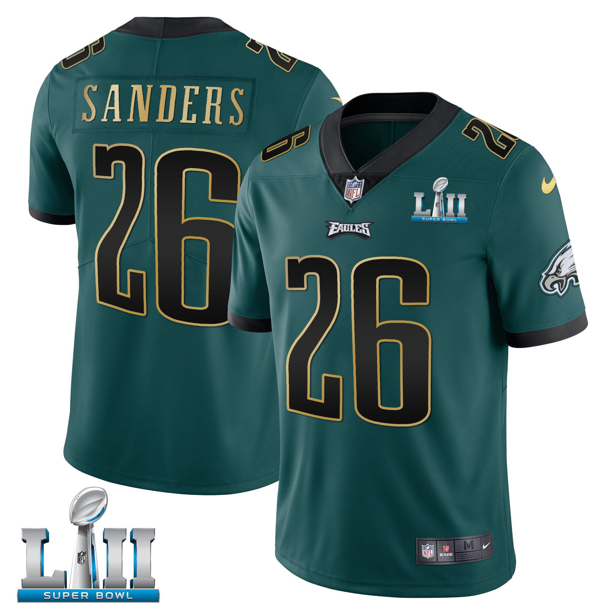 Miles Sanders Philadelphia Eagles Super Bowl LII Patch Vapor Gold Trim Jersey - All Stitched