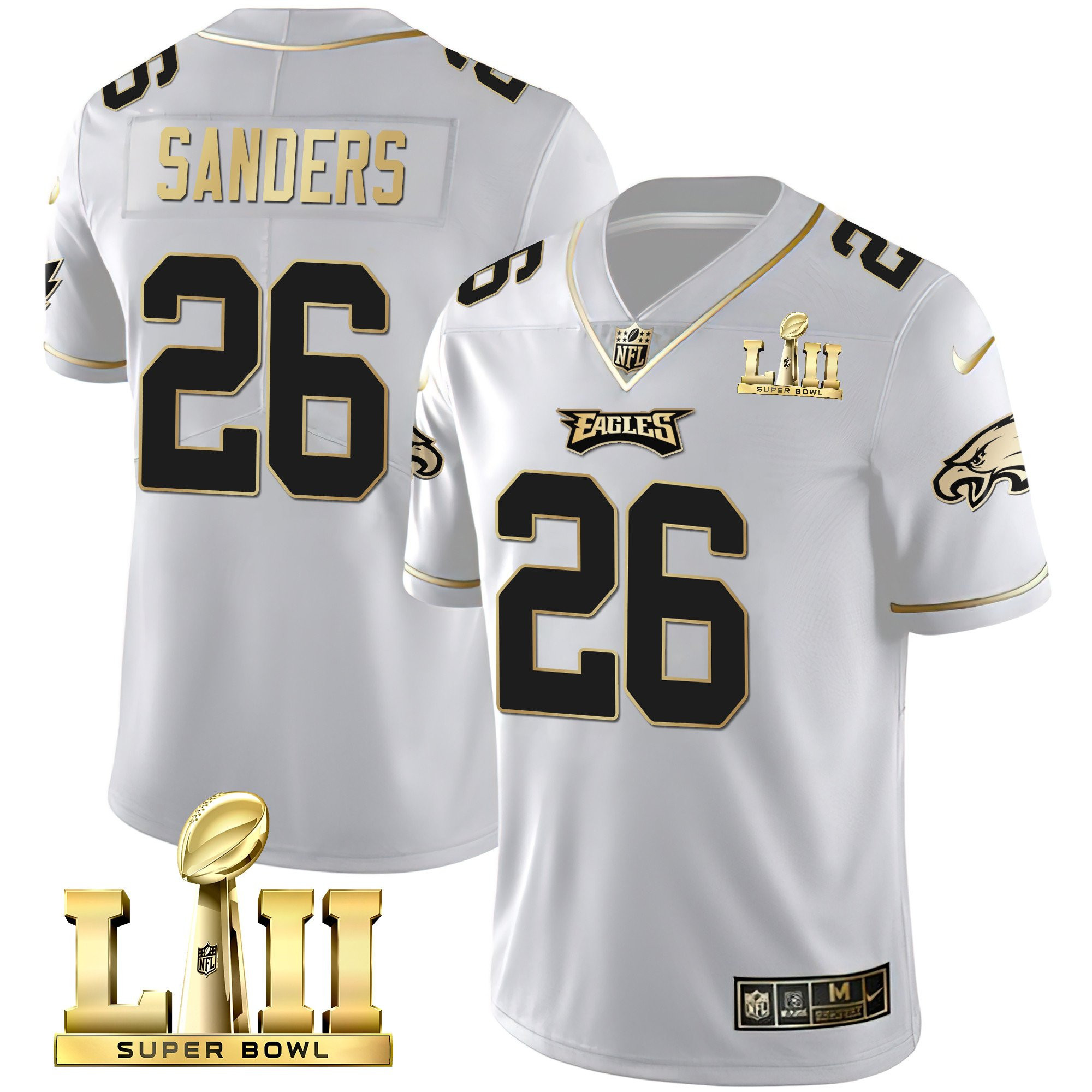 Miles Sanders Philadelphia Eagles Super Bowl LII Patch Vapor White Gold Jersey - All Stitched