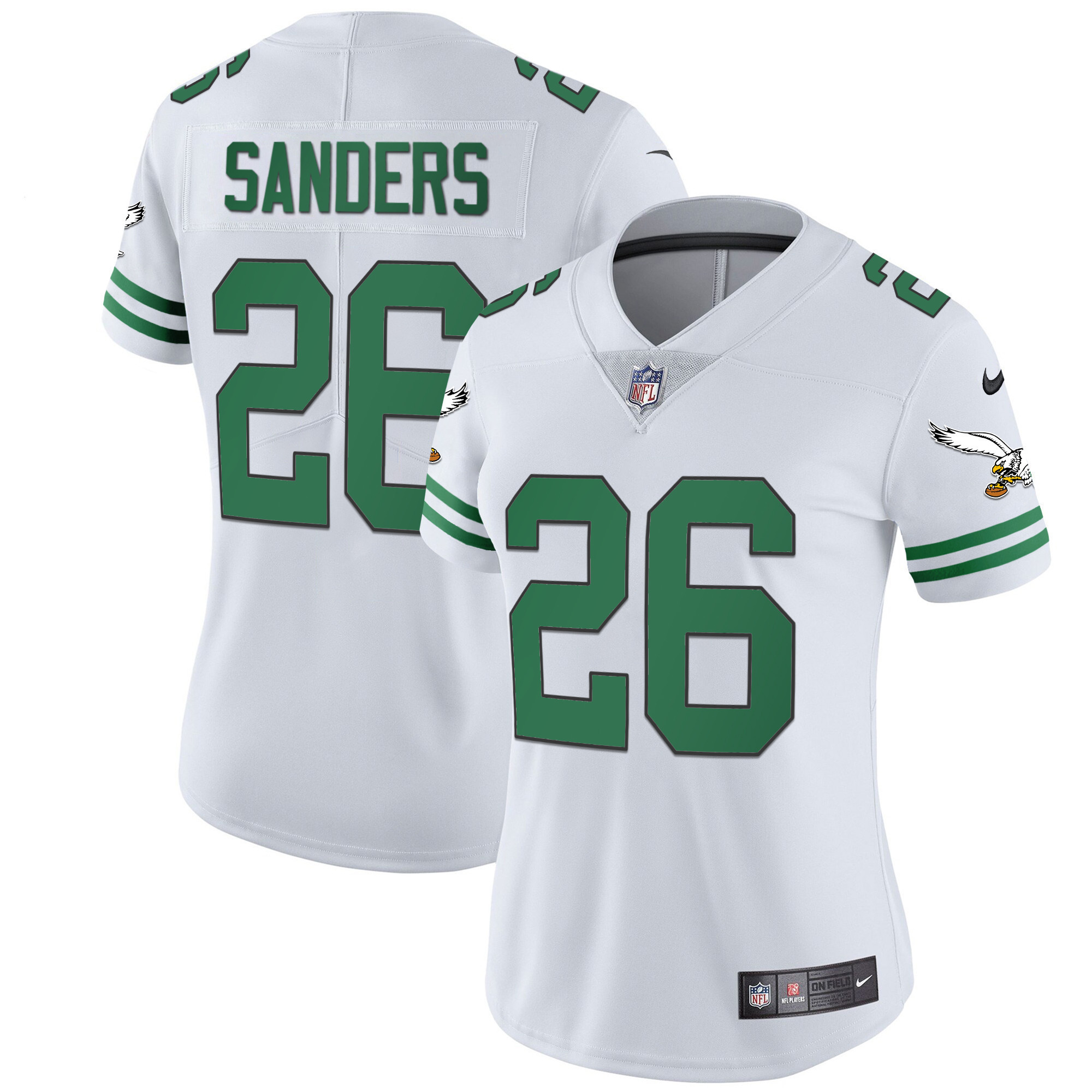 Miles Sanders Women's Philadelphia Eagles Gold & Kelly Vapor Kelly White Jersey - All Stitched