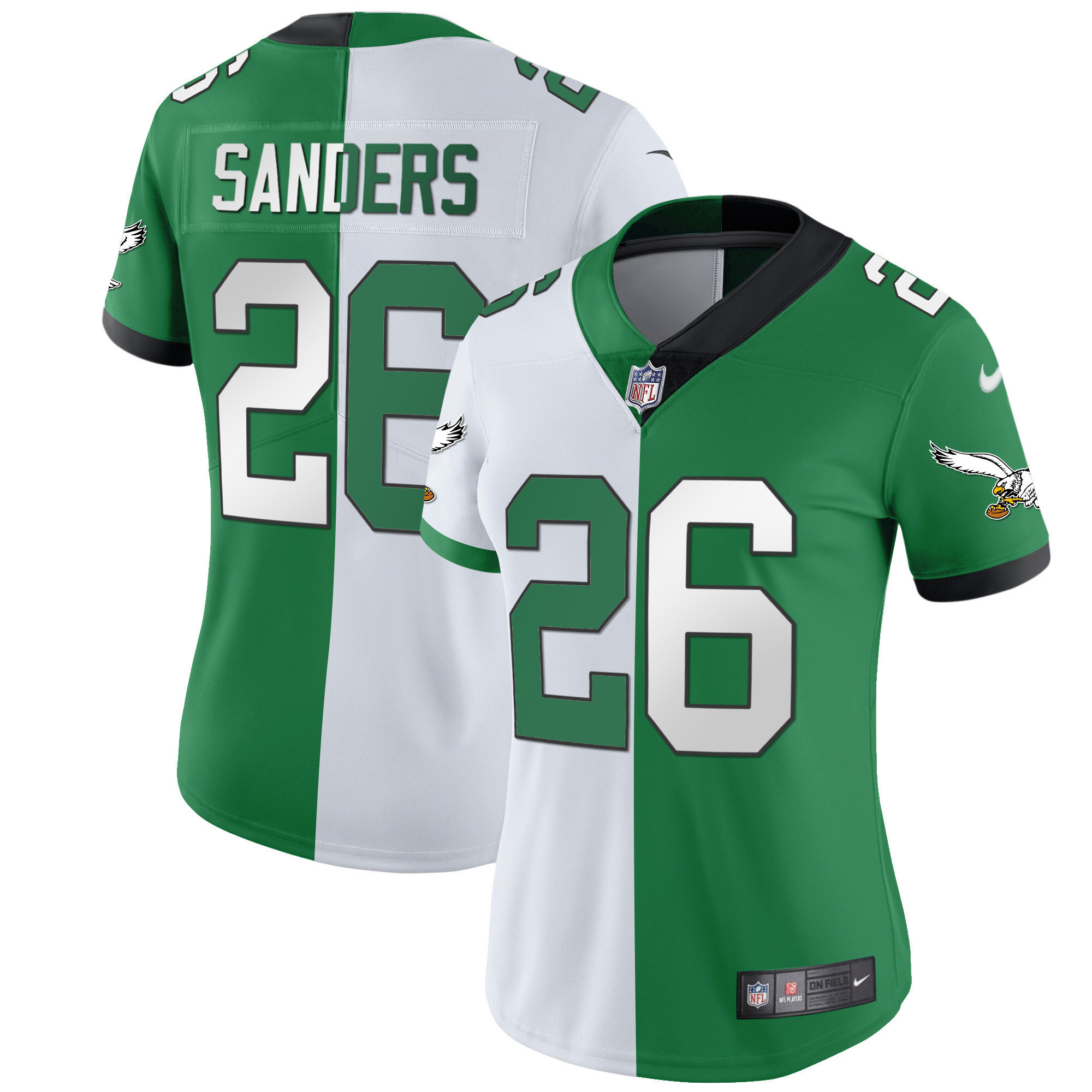 Miles Sanders Women's Philadelphia Eagles Gold & Kelly Vapor Split Jersey - All Stitched