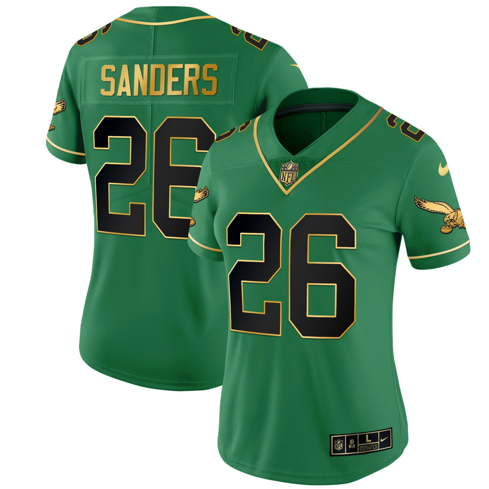 Miles Sanders Women's Philadelphia Eagles Kelly Green Gold Black Kelly Jersey - All Stitched