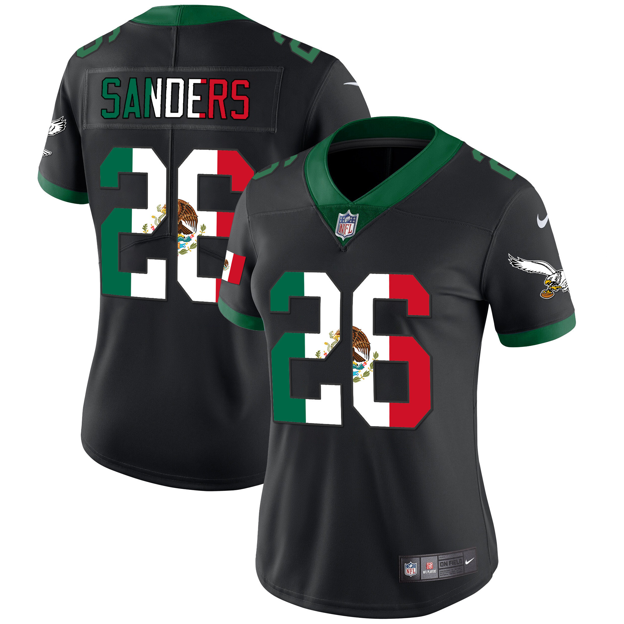 Miles Sanders Women's Philadelphia Eagles Mexico Gold & Kelly Vapor Kelly Black Jersey - All Stitched