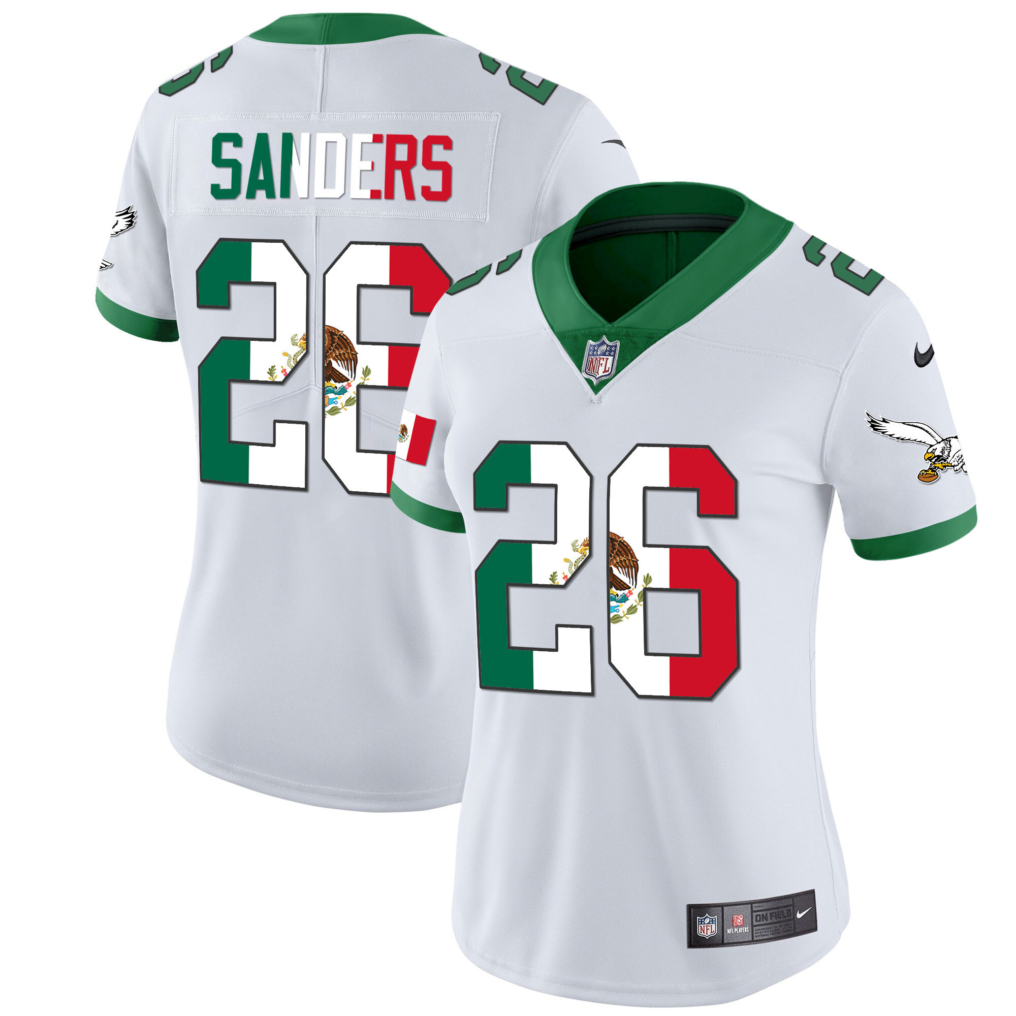 Miles Sanders Women's Philadelphia Eagles Mexico Gold & Kelly Vapor Kelly White Jersey - All Stitched