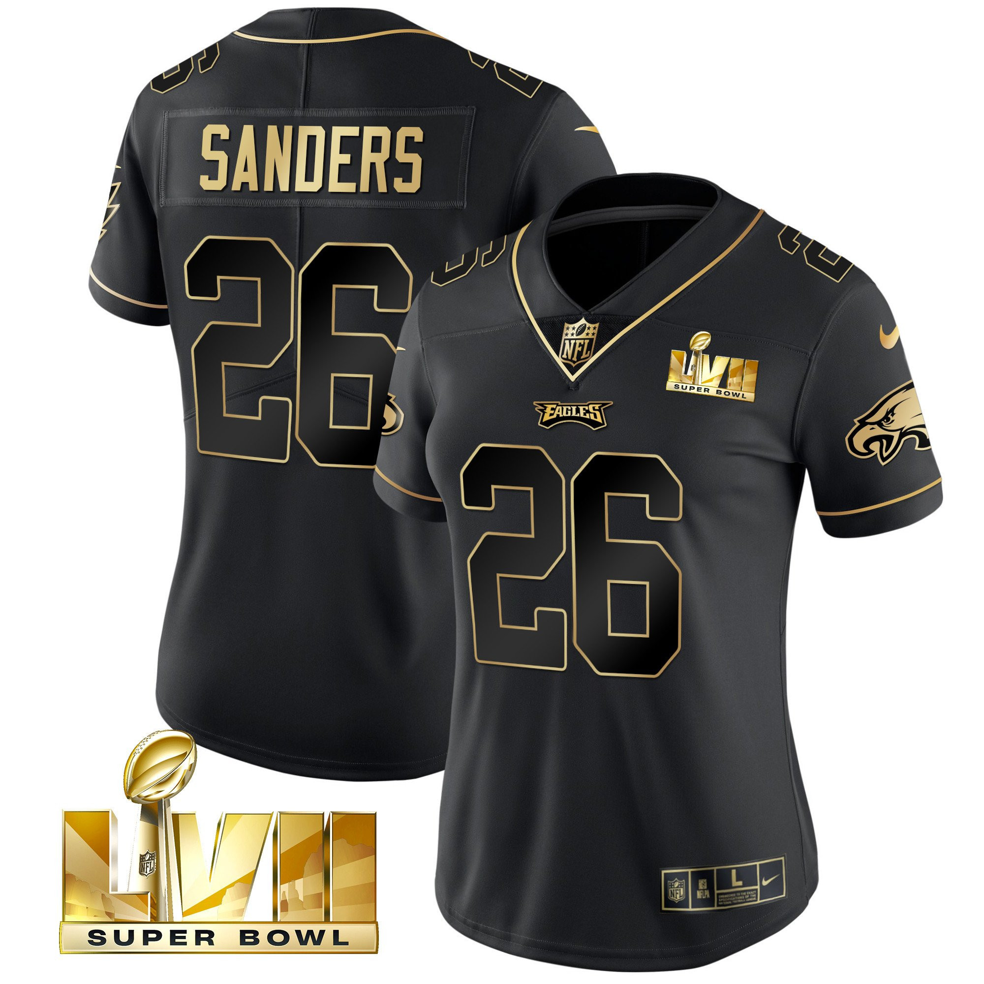 Miles Sanders Women's Philadelphia Eagles Super Bowl LVII Gold Vapor Black Gold Jersey - All Stitched