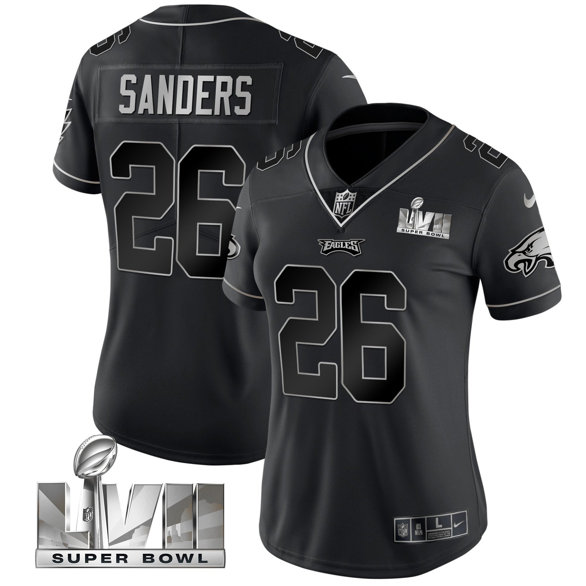 Miles Sanders Women's Philadelphia Eagles Super Bowl LVII Gold Vapor Black Silver Jersey - All Stitched