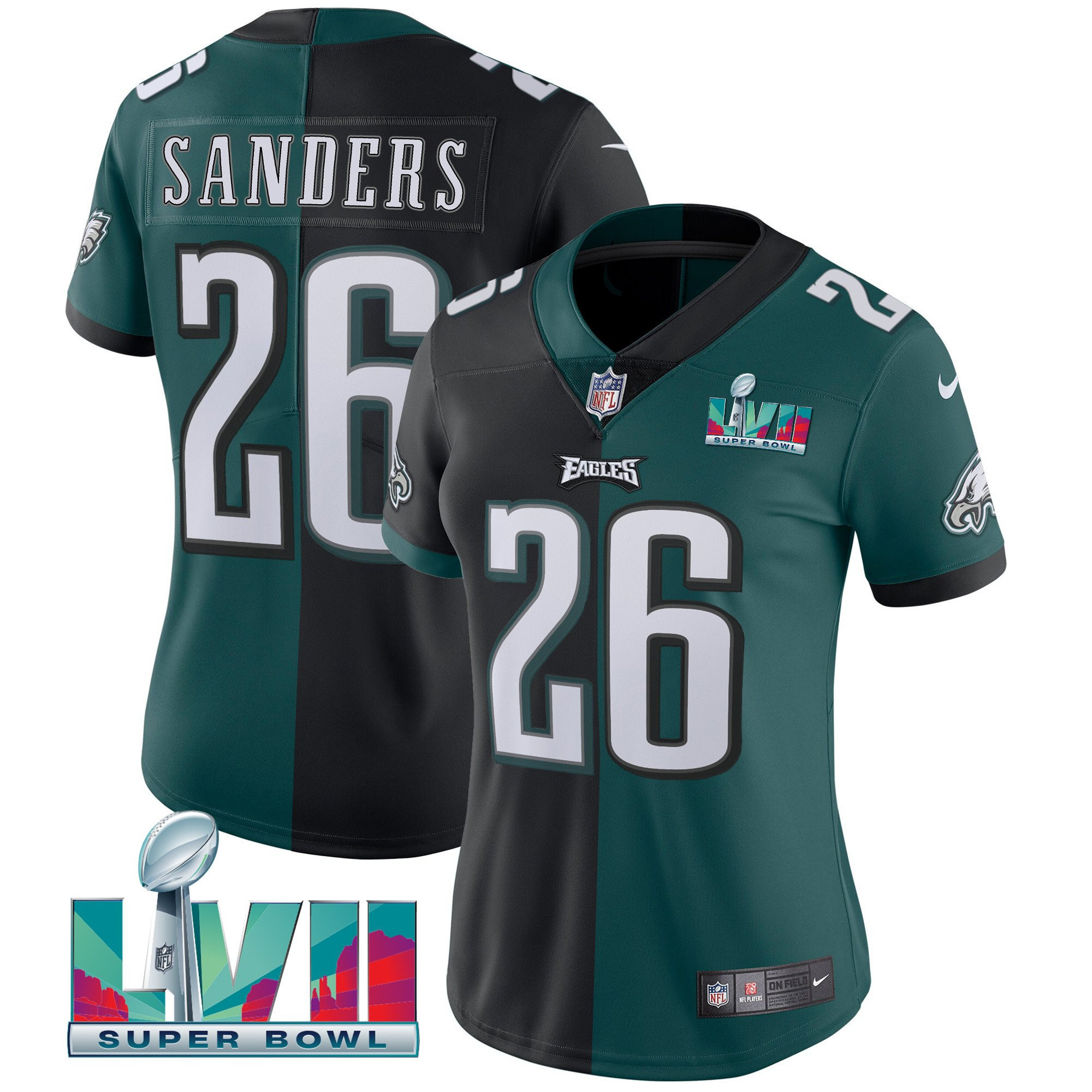 Miles Sanders Women's Philadelphia Eagles Super Bowl LVII Split Split Black Green Jersey - All Stitched
