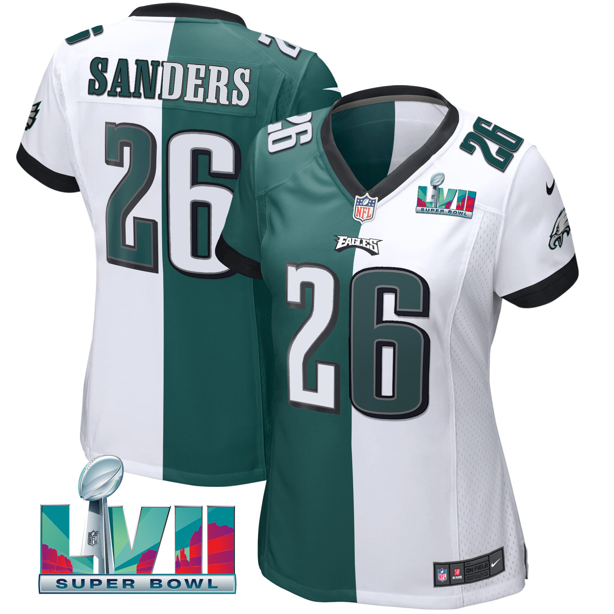 Miles Sanders Women's Philadelphia Eagles Super Bowl LVII Split Split White Green Jersey - All Stitched