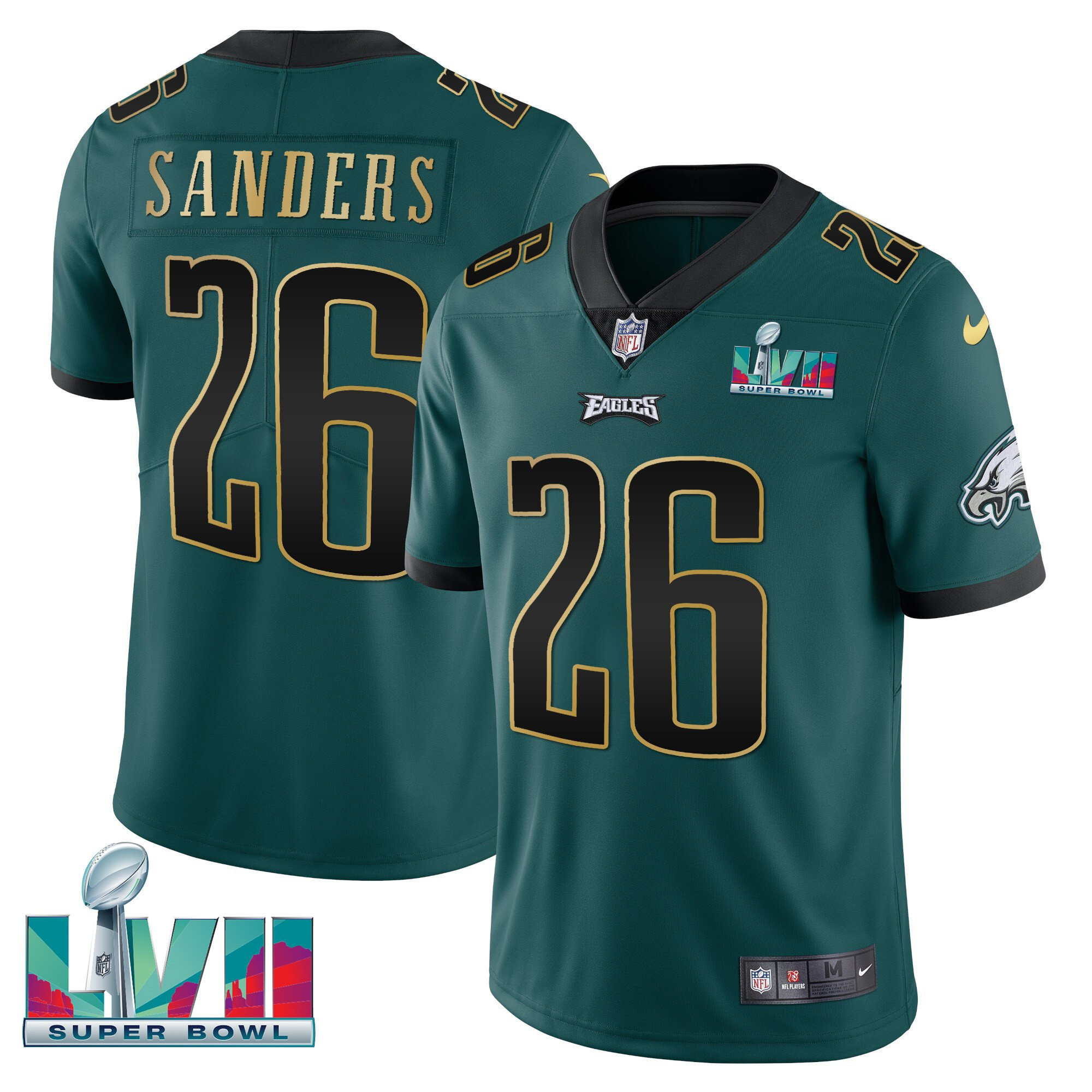 Miles Sanders Youth's Philadelphia Eagles Super Bowl Patch Vapor Green Gold Trim Jersey - All Stitched