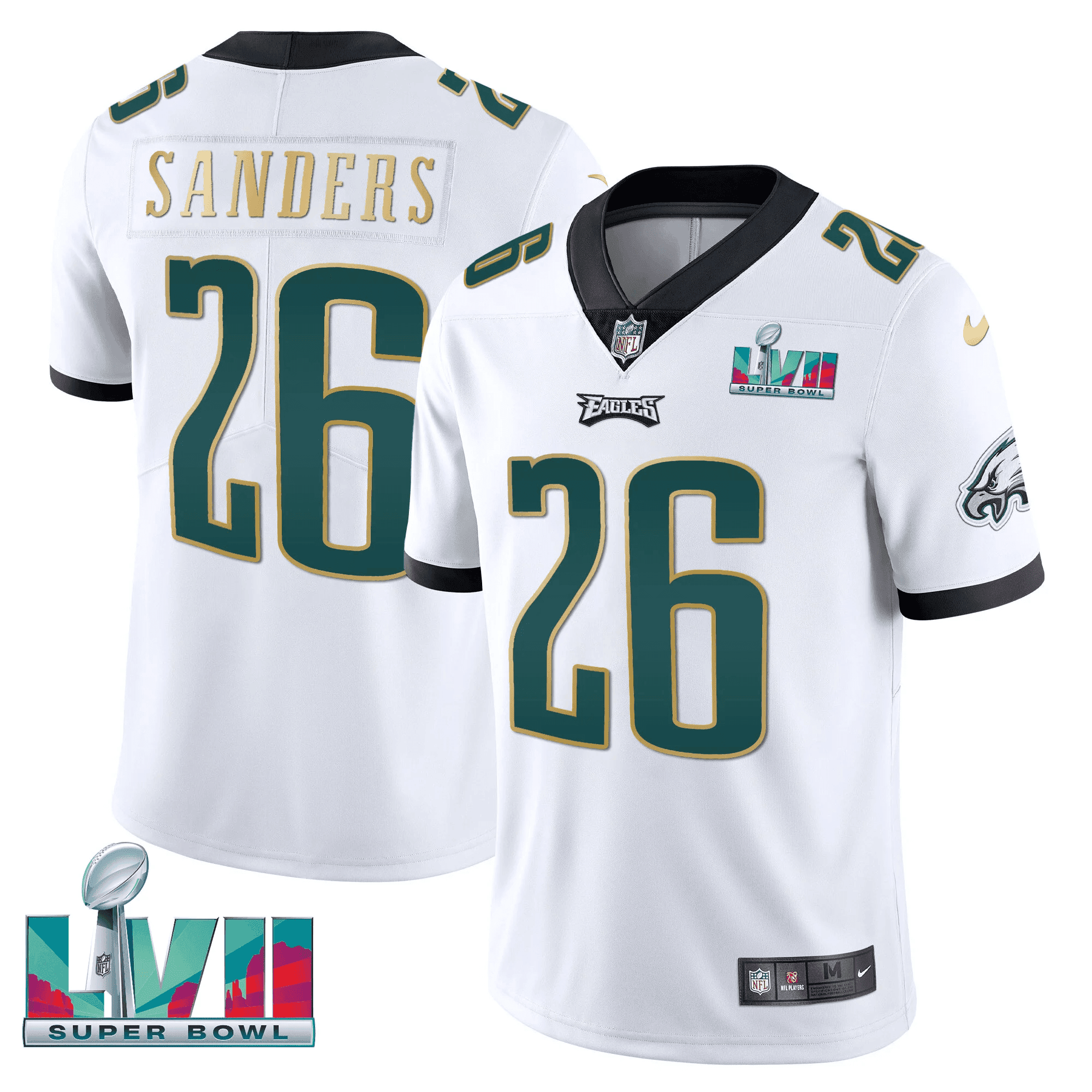 Miles Sanders Youth's Philadelphia Eagles Super Bowl Patch Vapor White Gold Trim Jersey - All Stitched