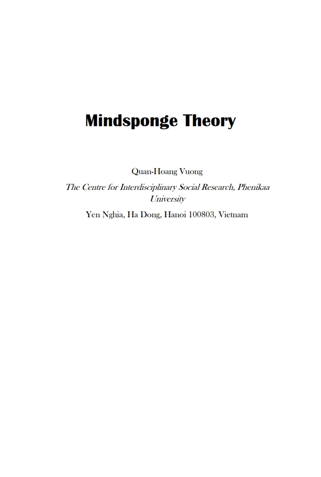 Mindsponge Theory 1st Edition â€“ PDF/EPUB Version Downloadable